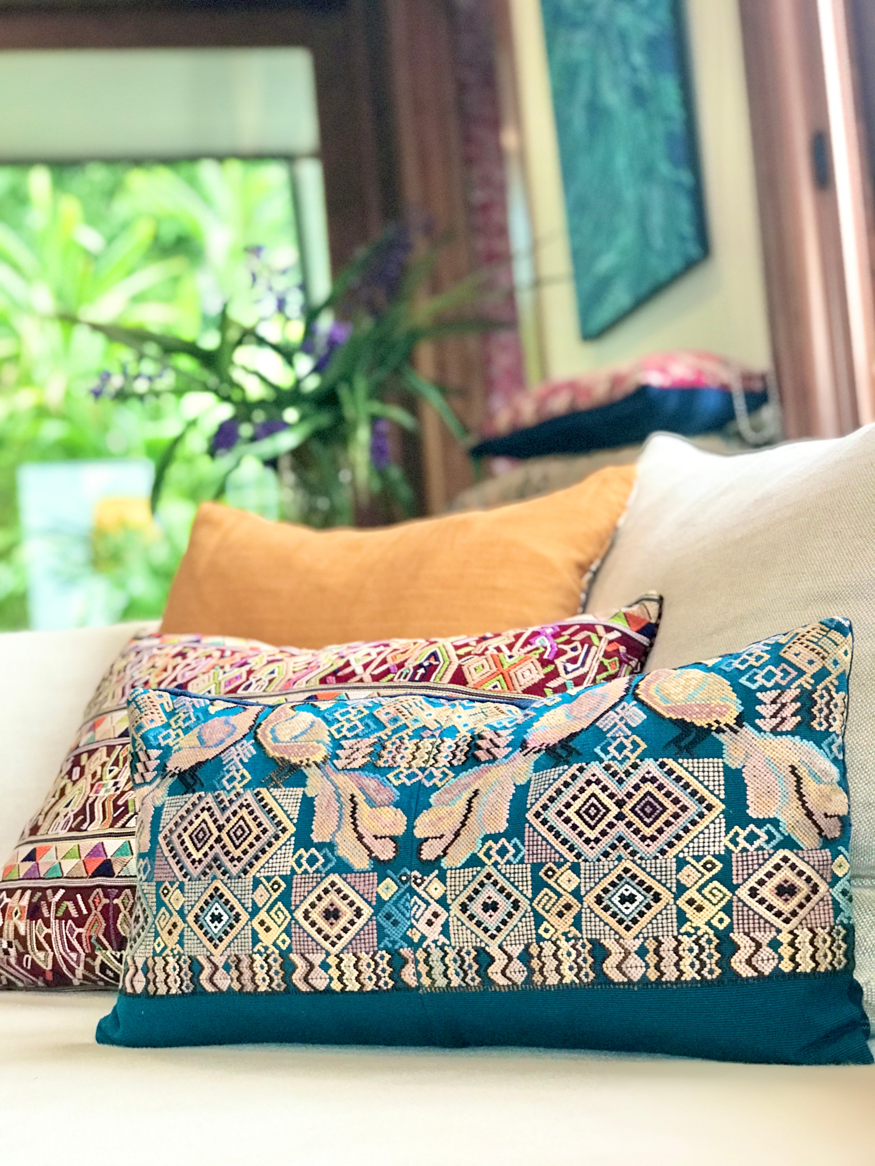 Bird Huipil Pillow - Chichicastenango Peacocks VII