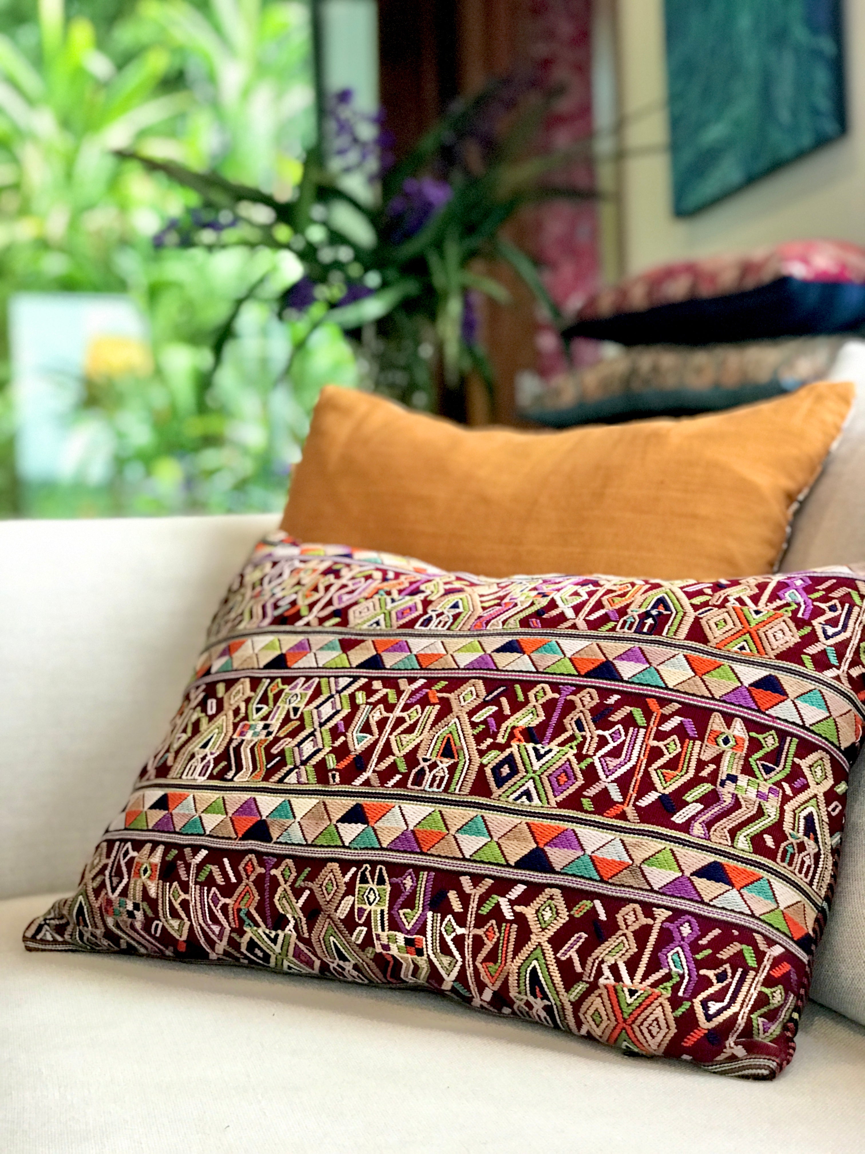 Red Guatemalan Huipil Pillow - Nebaj VI