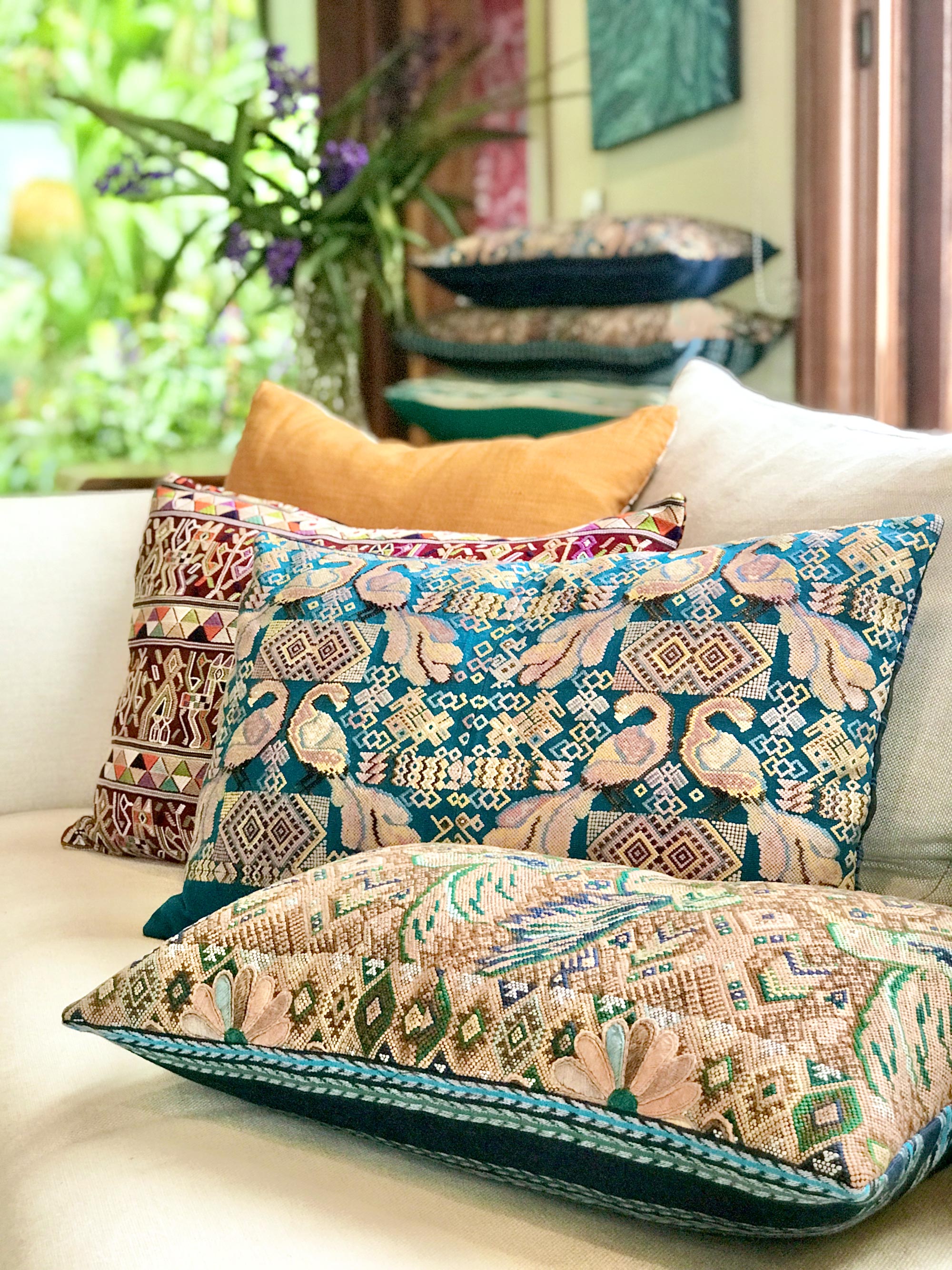 Bird Huipil Pillow - Chichicastenango Peacocks VII