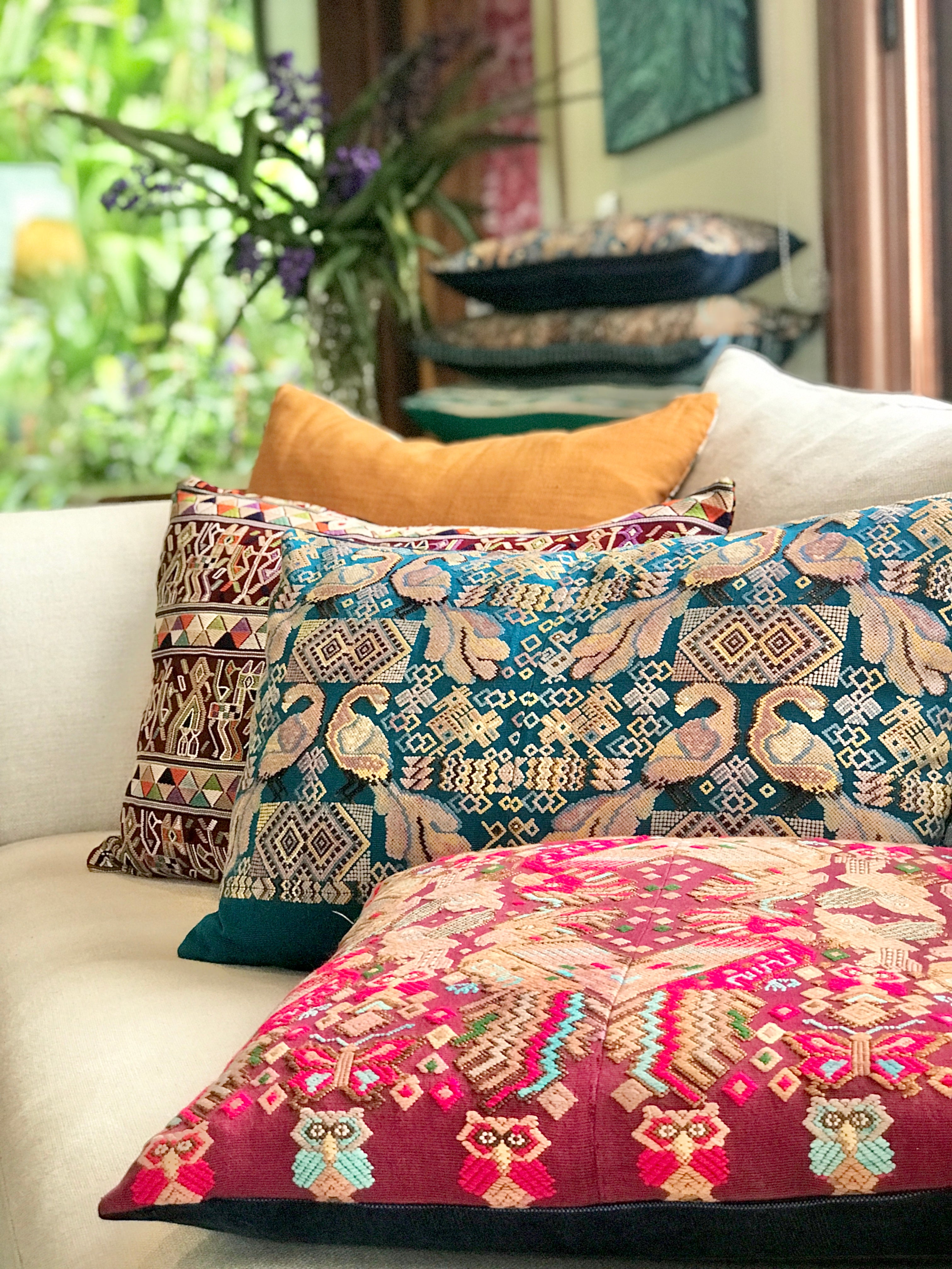 Bird Huipil Pillow - Chichicastenango Peacocks VII