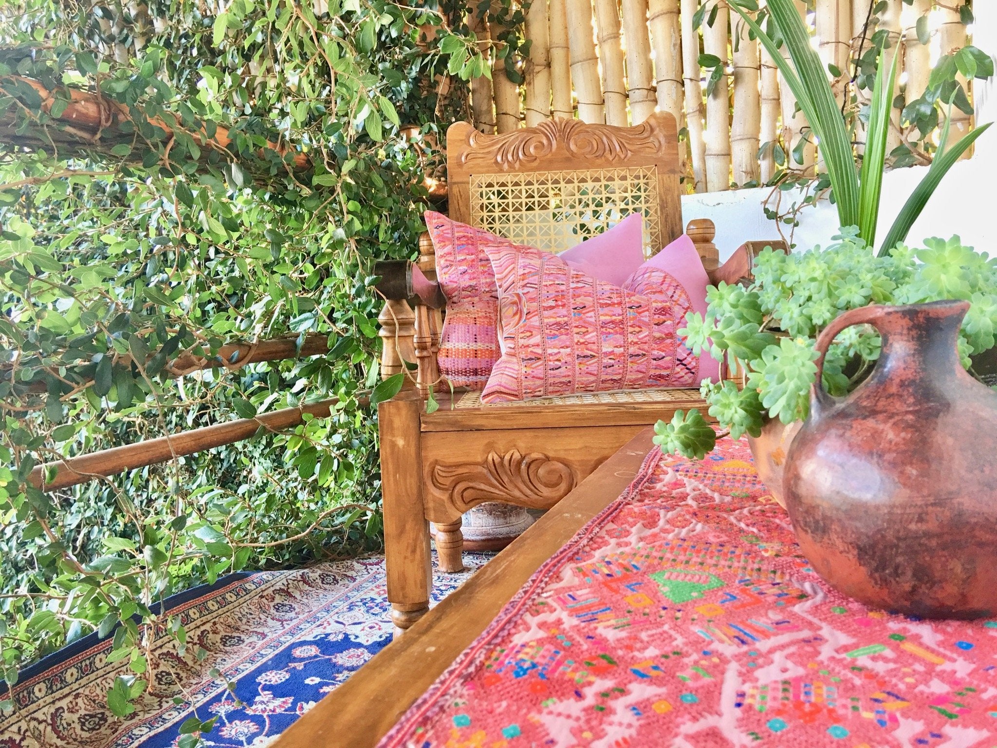 Guatemalan Huipil Pillow, vintage, hand woven pink lumbar cushion from San Juan Cotzal