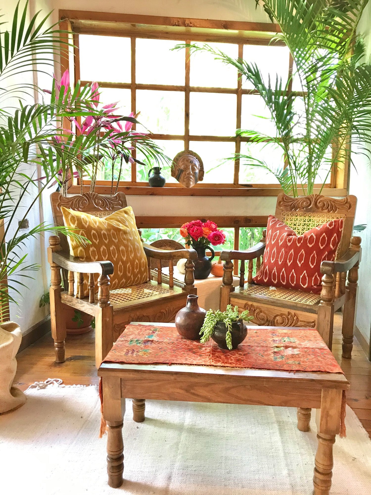 Guatemalan Textile Pillow, naturally dyed mustard hand woven ikat throw cushion