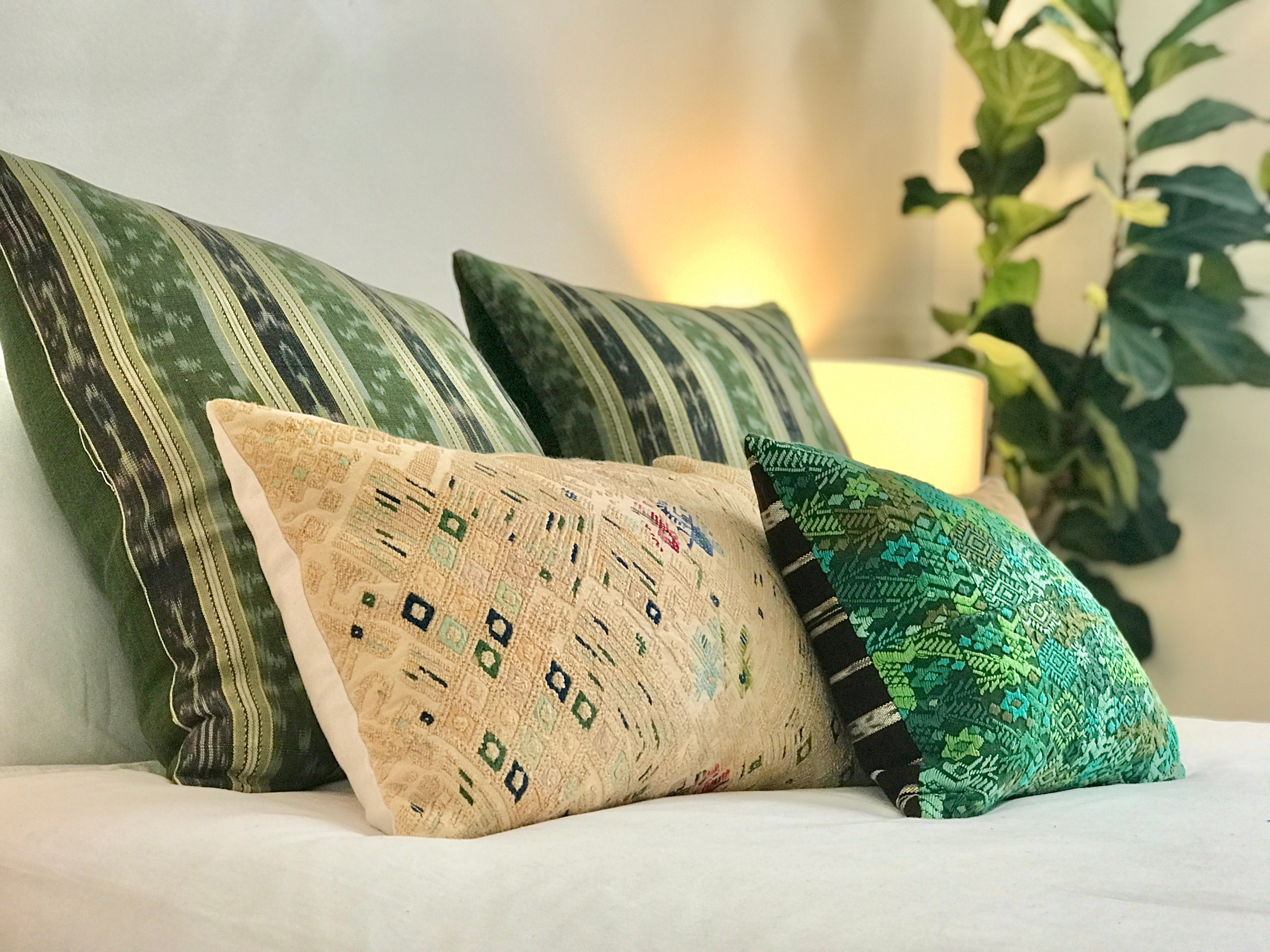 Guatemalan embroidered huipil pillow. Geometric chevron design in bold fuchsia