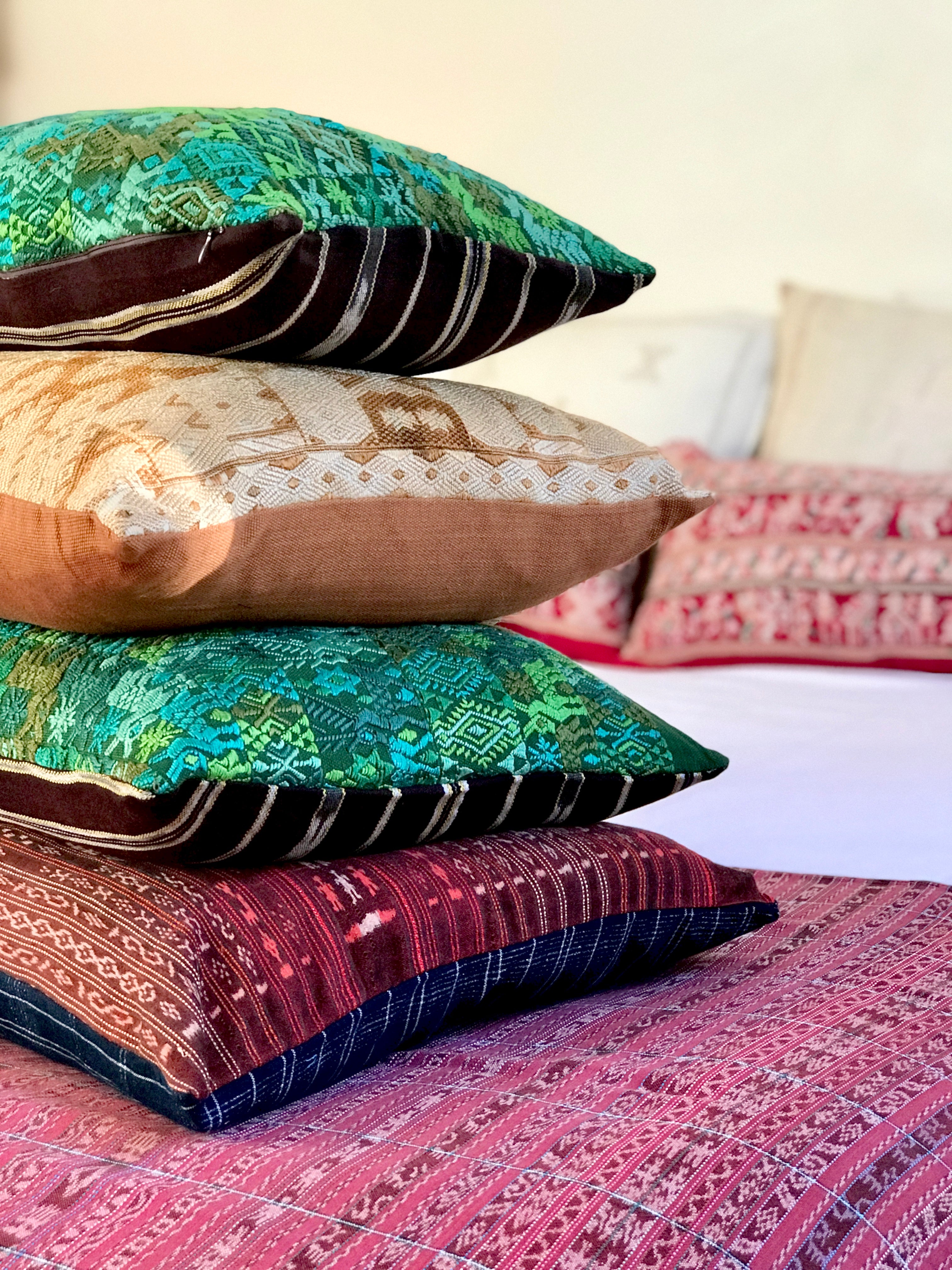 Guatemalan Huipil Pillows - Red Santiago Corte