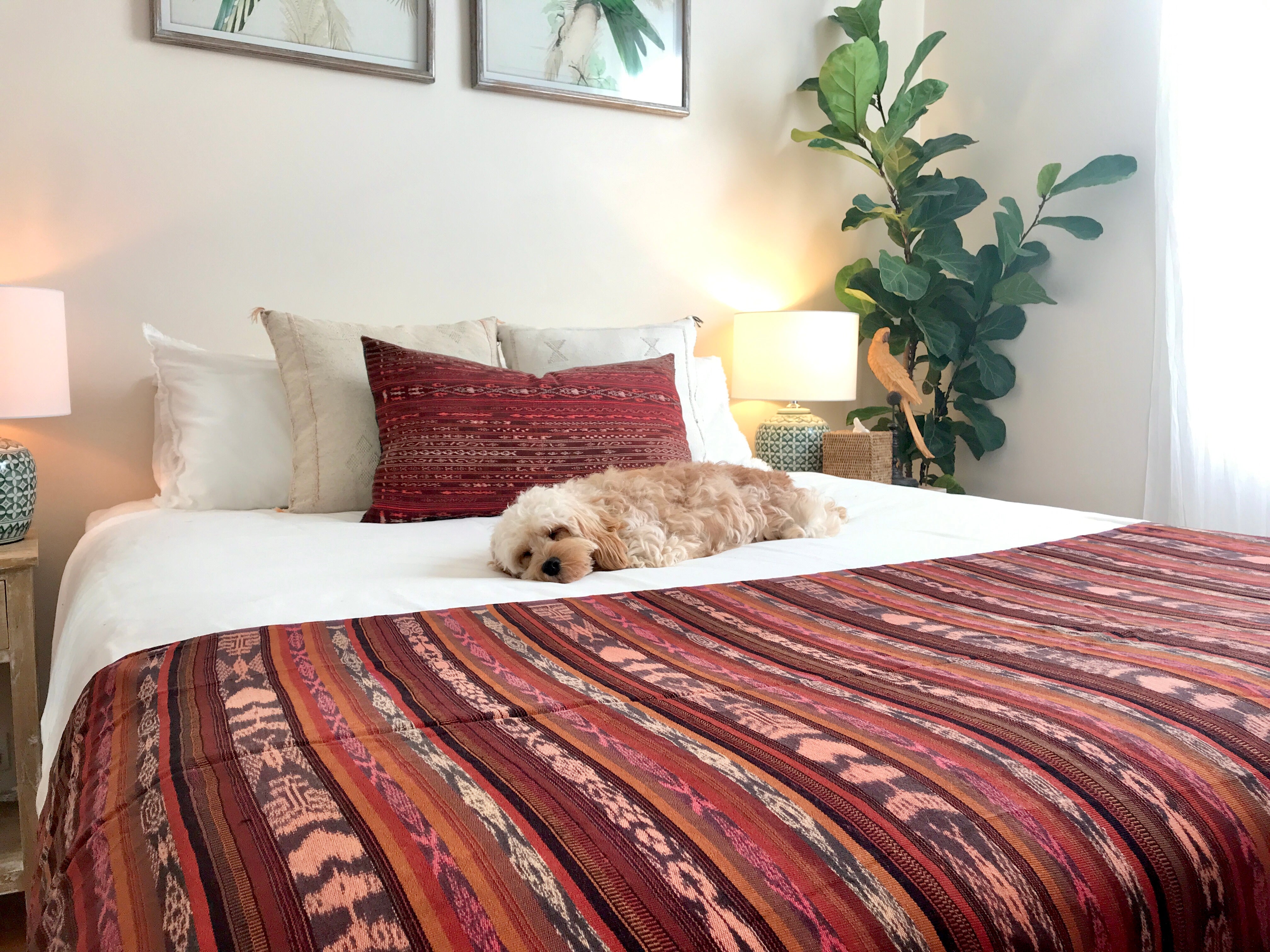 Vintage textile ikat bed throw