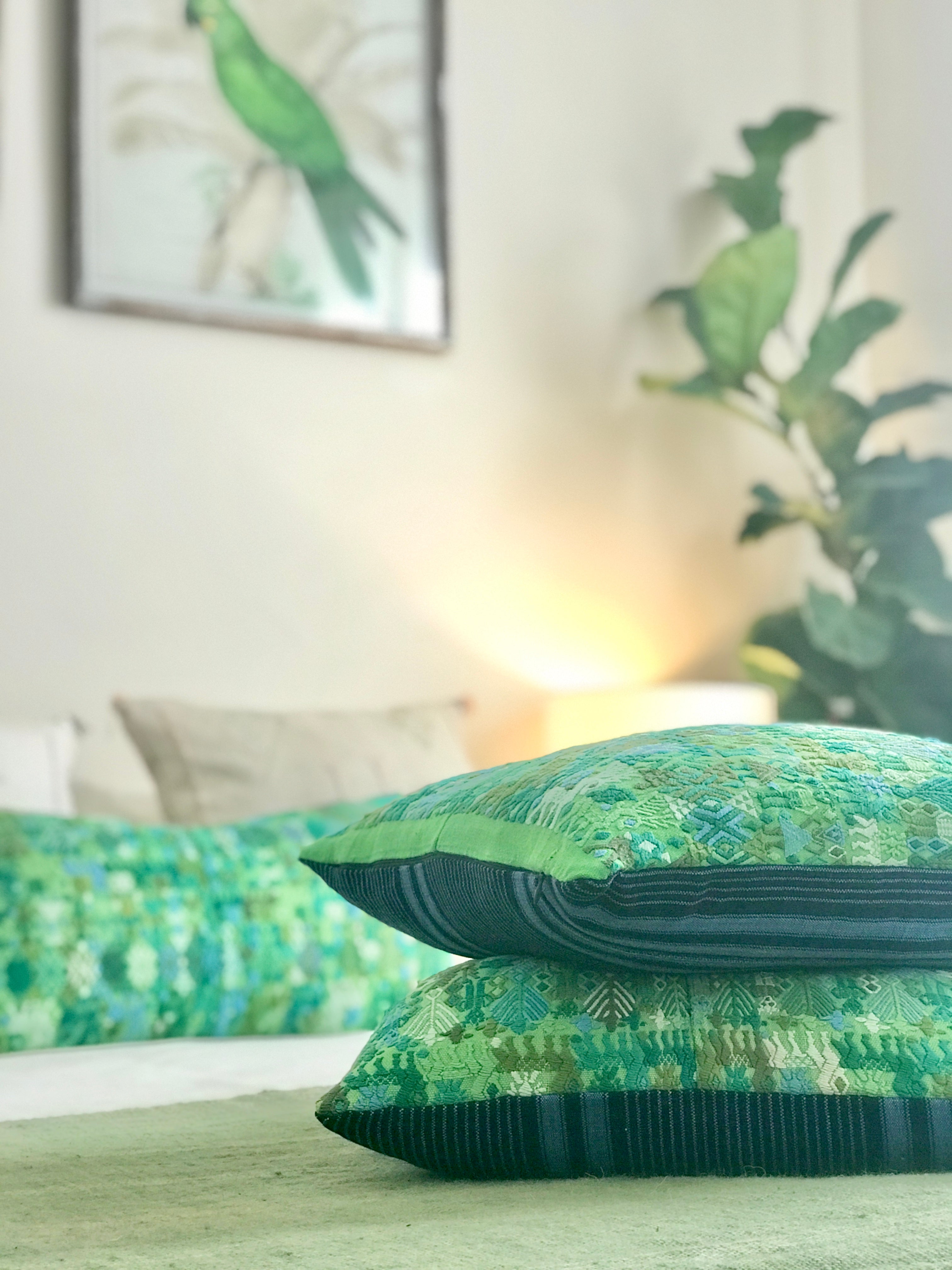 Guatemalan Huipil Pillows - Green Coban XXXI