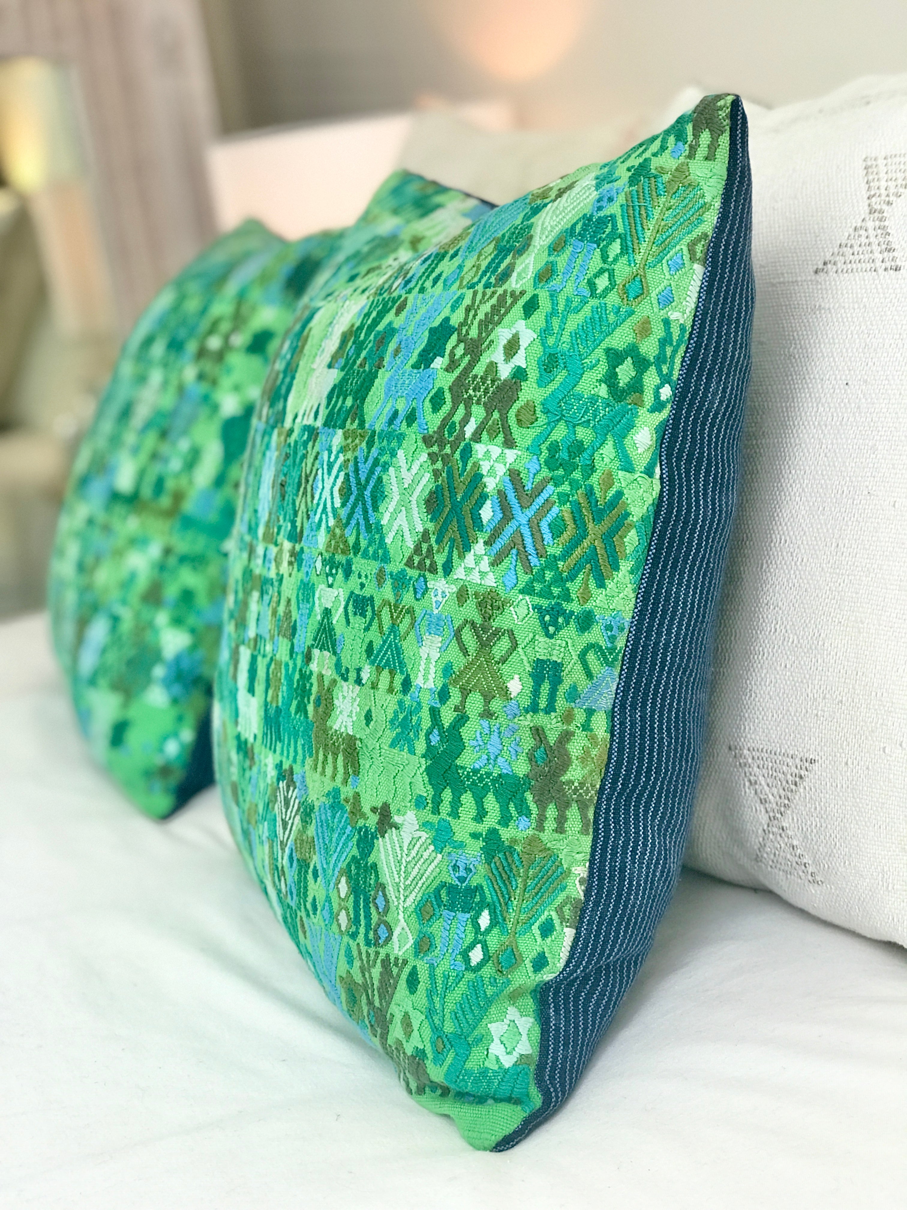 Guatemalan Huipil Pillows - Green Coban XXXI