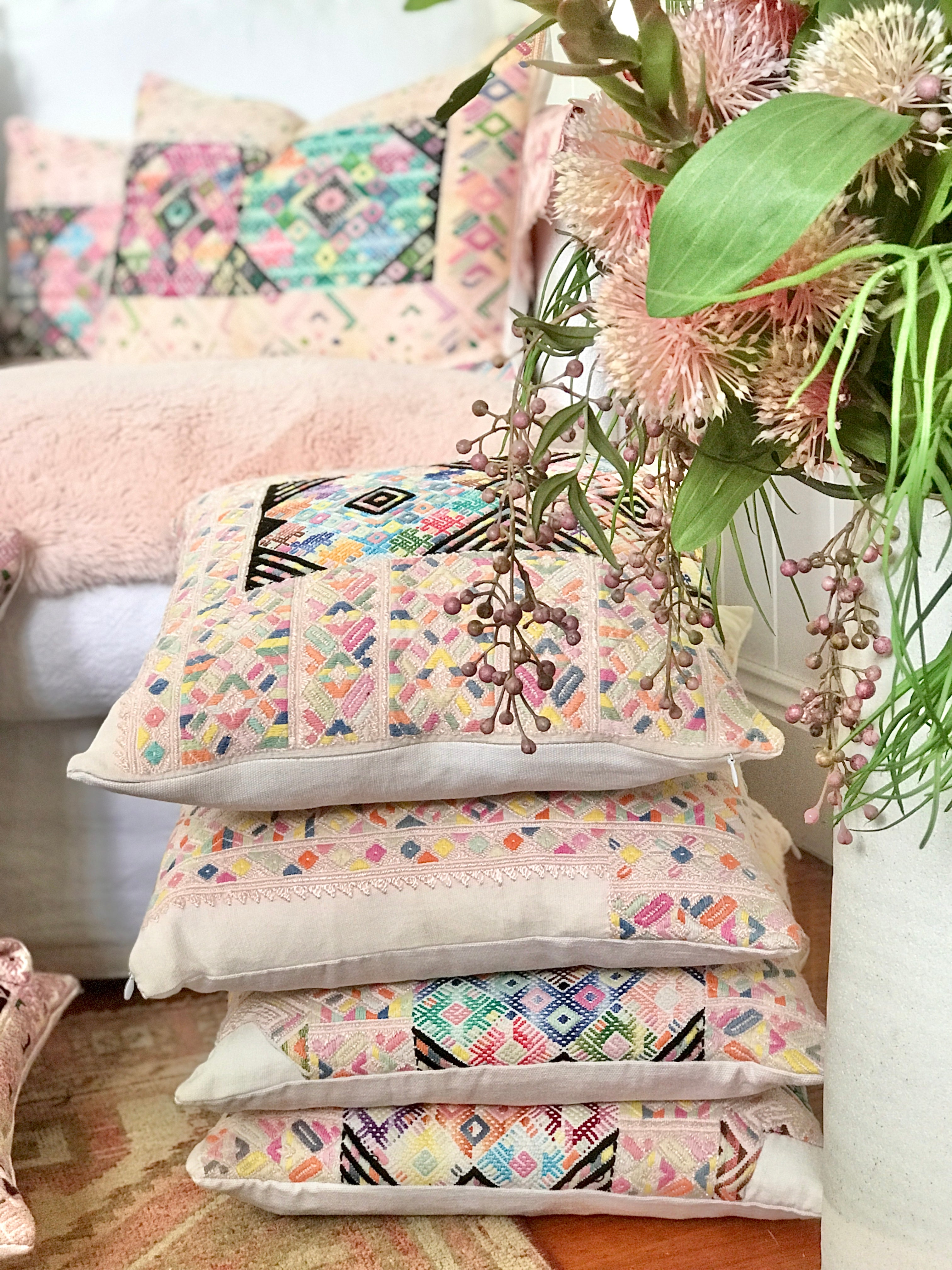 Vintage Textile Cushion - Pink Nahuala XVI