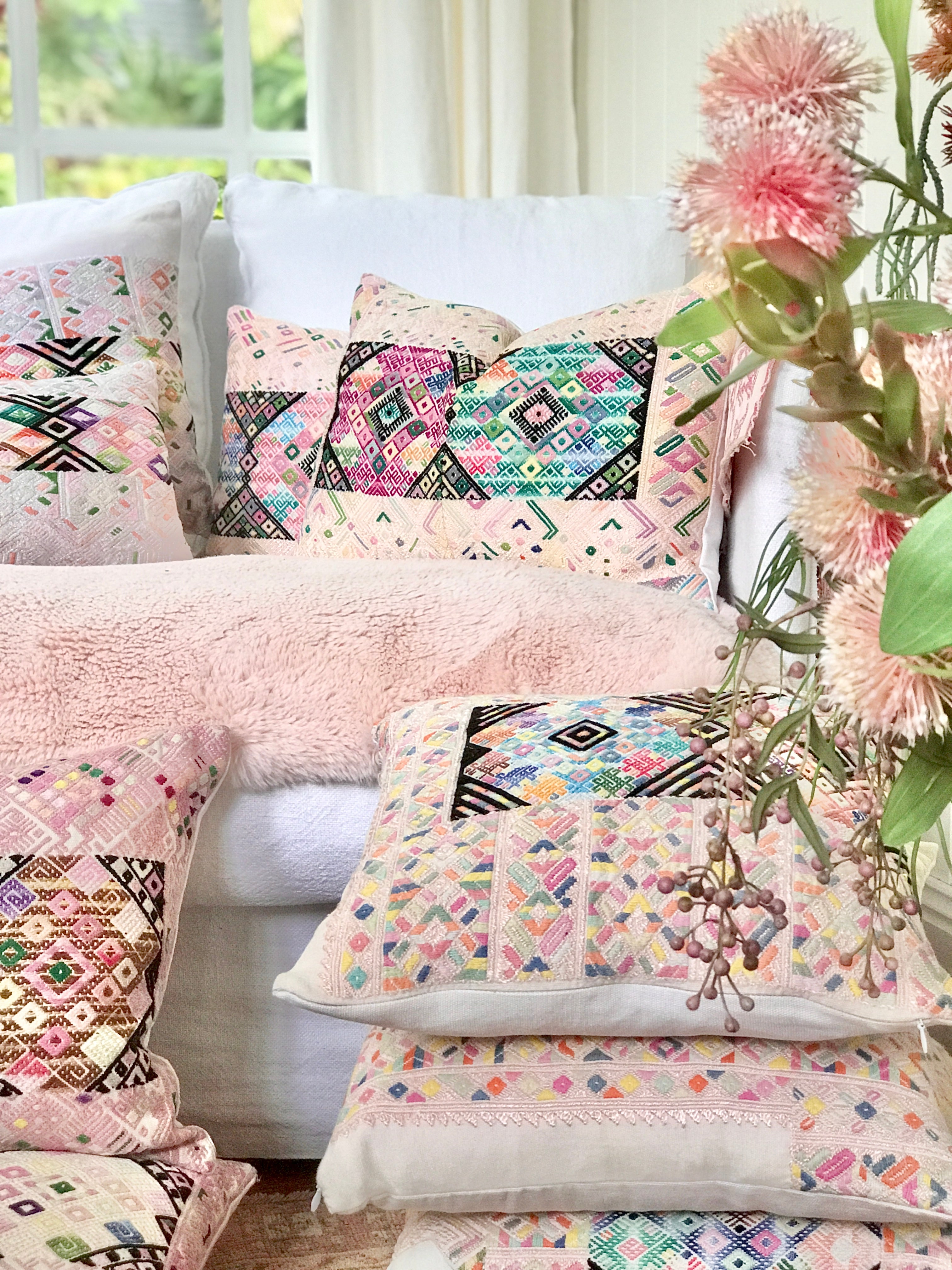 Vintage Textile Cushion - Pink Nahuala XIII