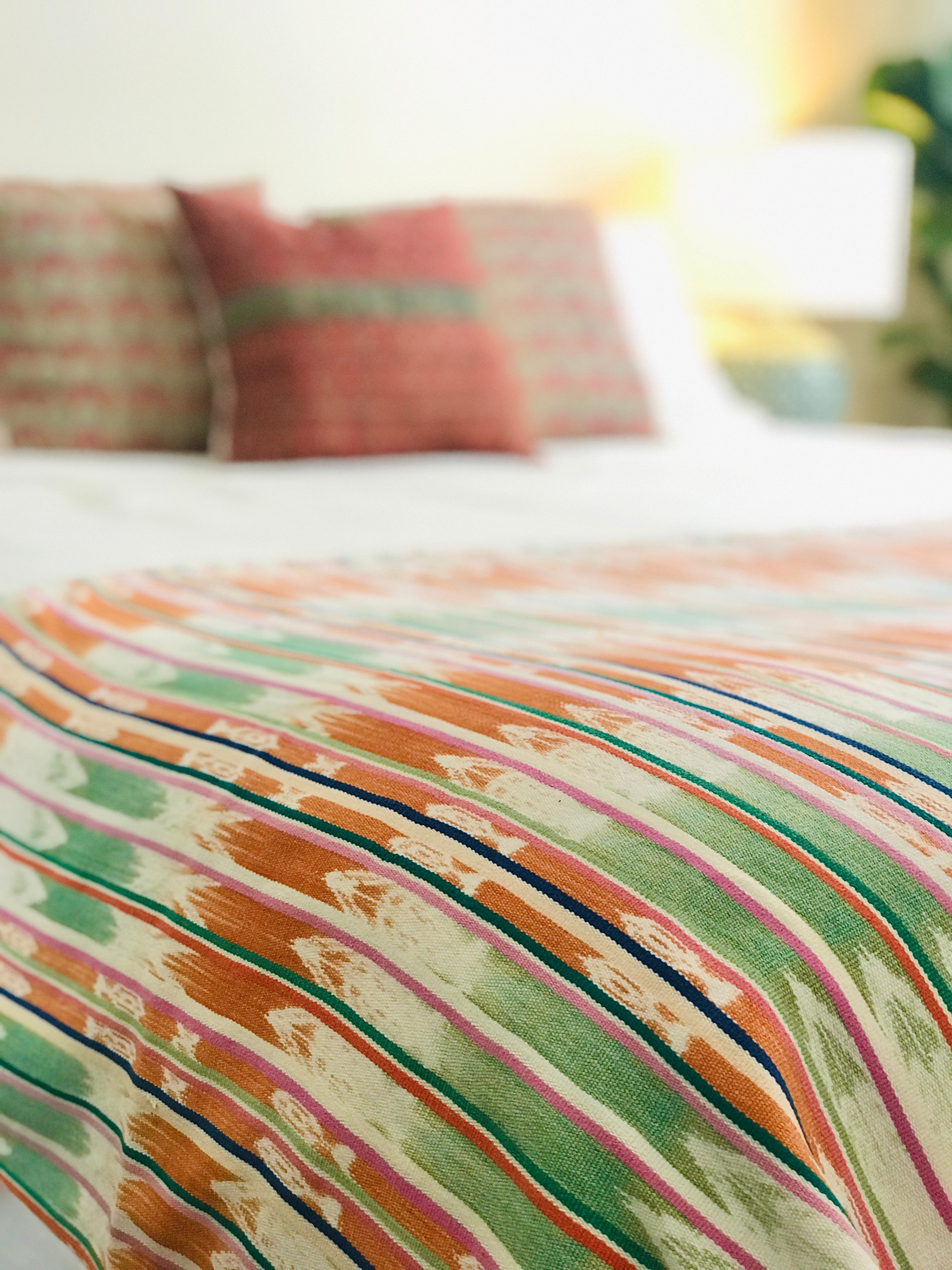 Vintage textile ikat bed throw