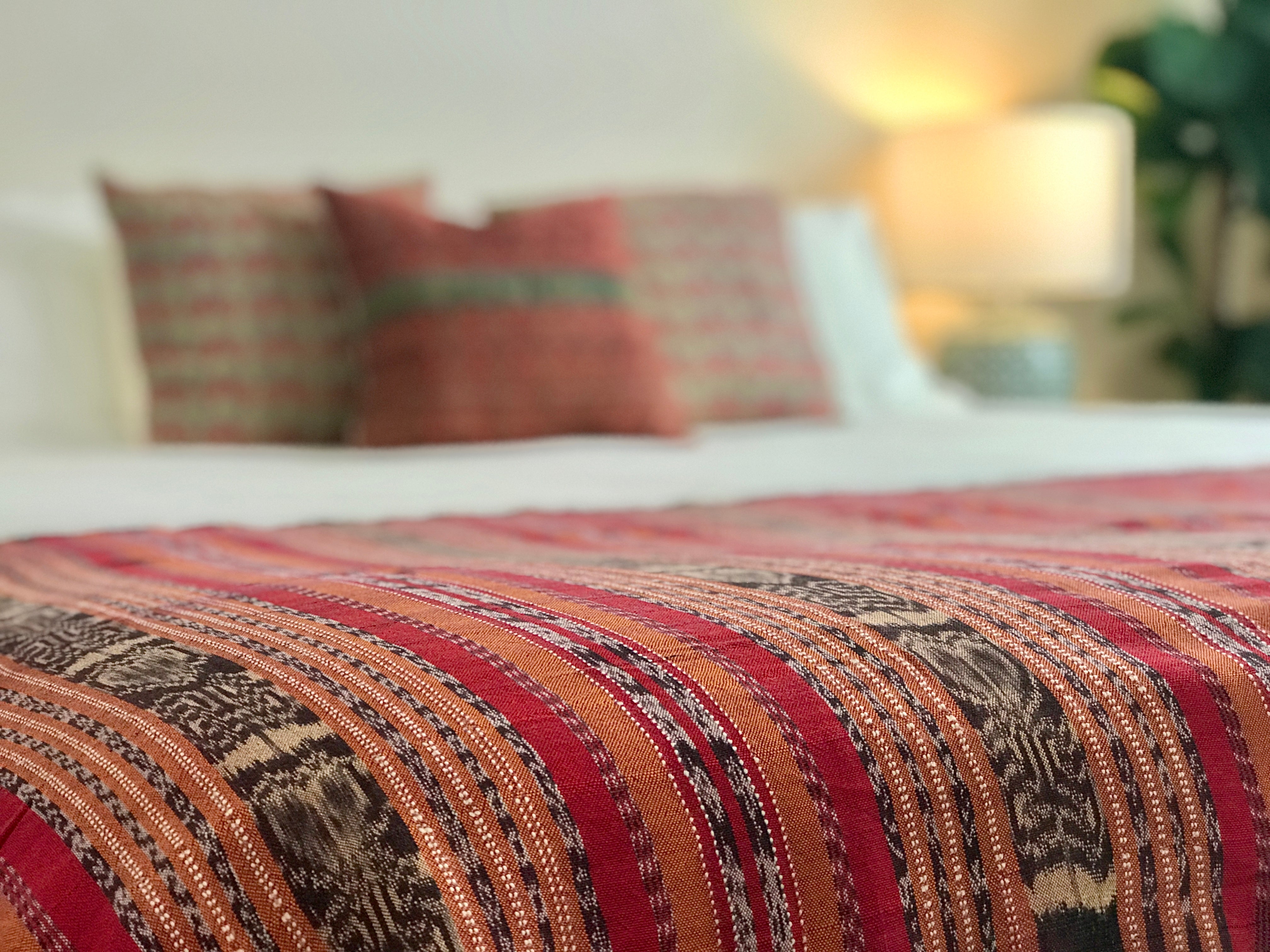 Vintage textile ikat bed throw
