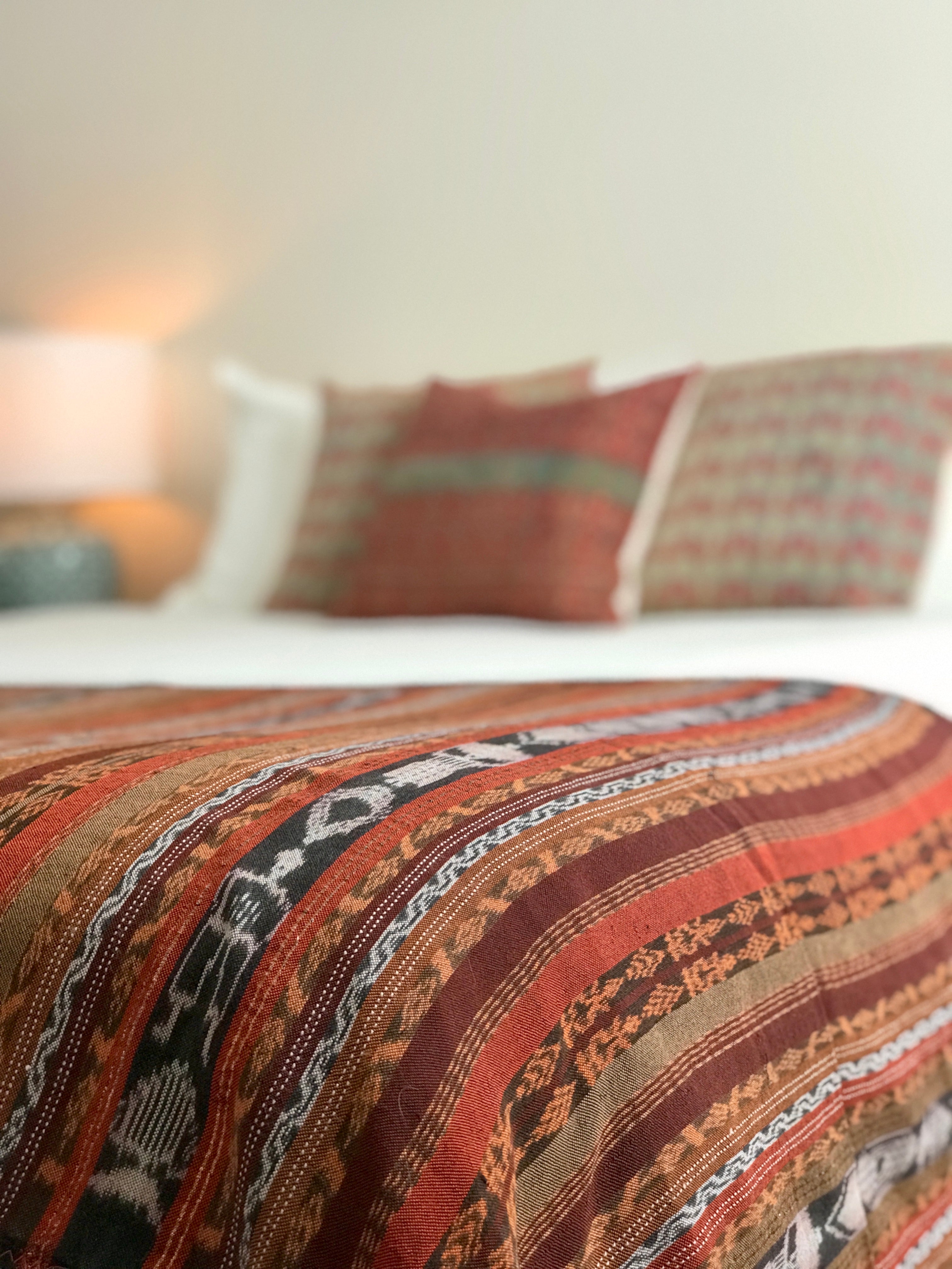 Vintage textile ikat bed throw