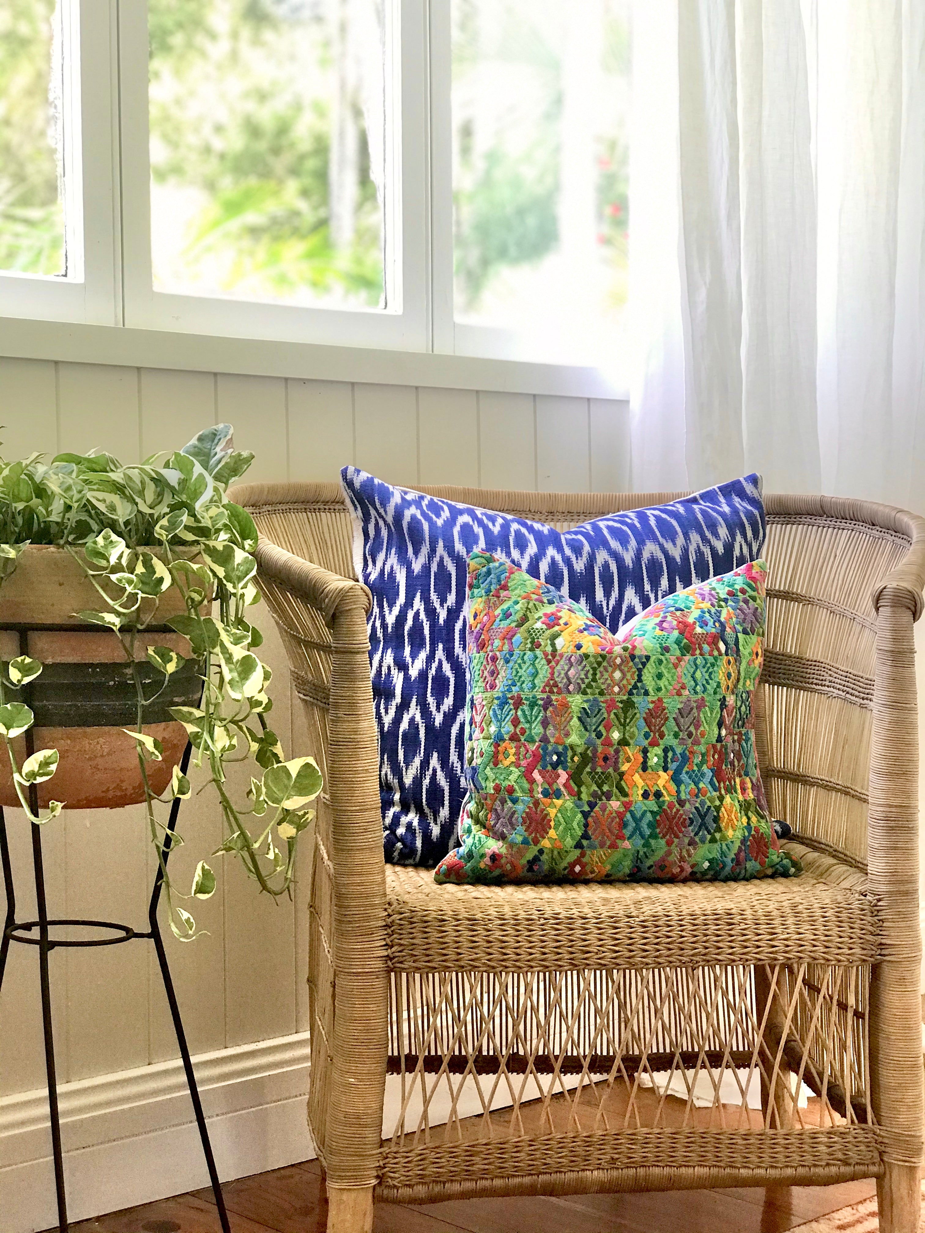 Guatemalan Huipil Textile Pillows, vintage, hand embroidered bohemian cushions