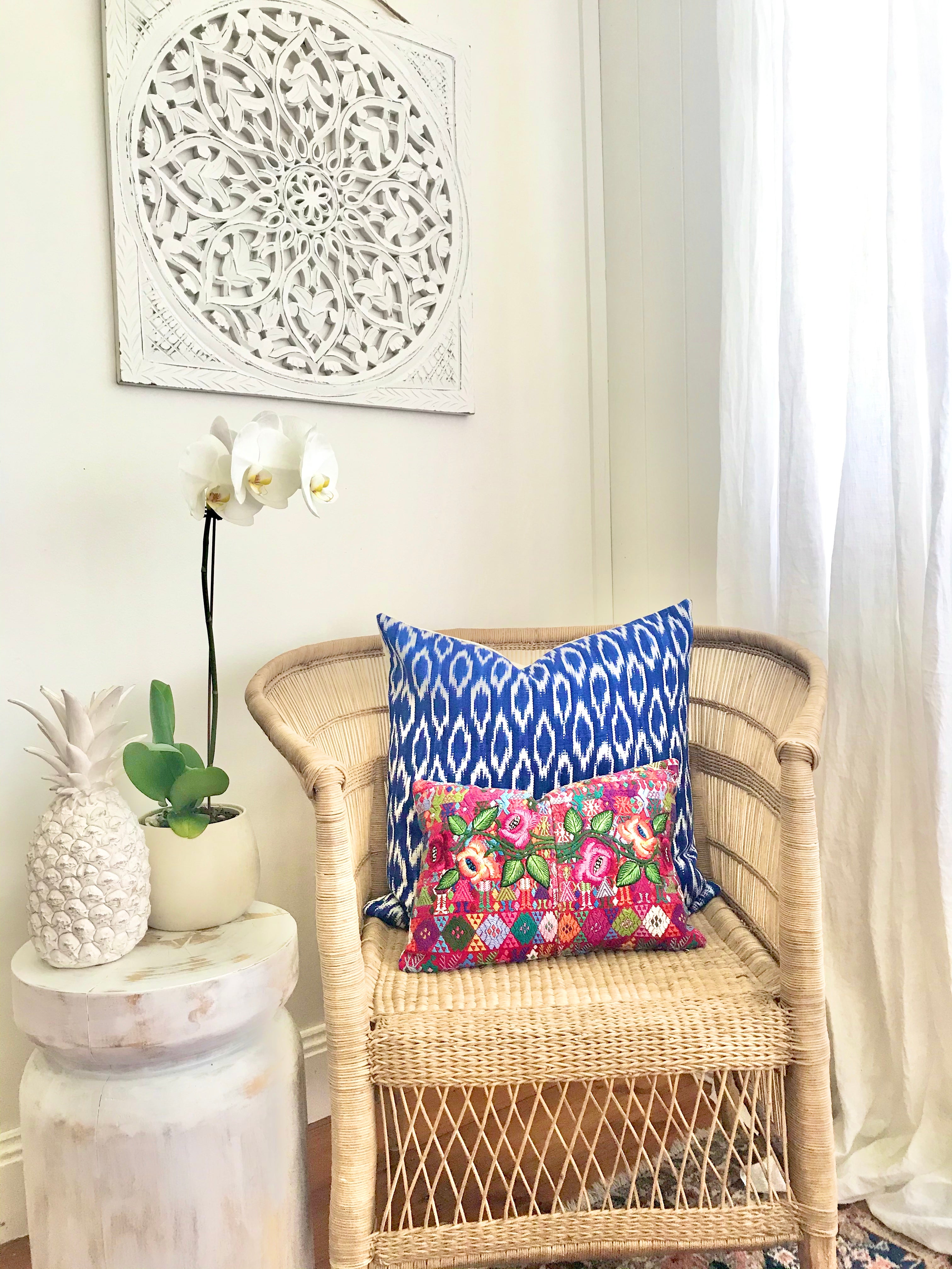 Guatemalan Huipil Textile Pillows, vintage, hand embroidered bohemian cushions