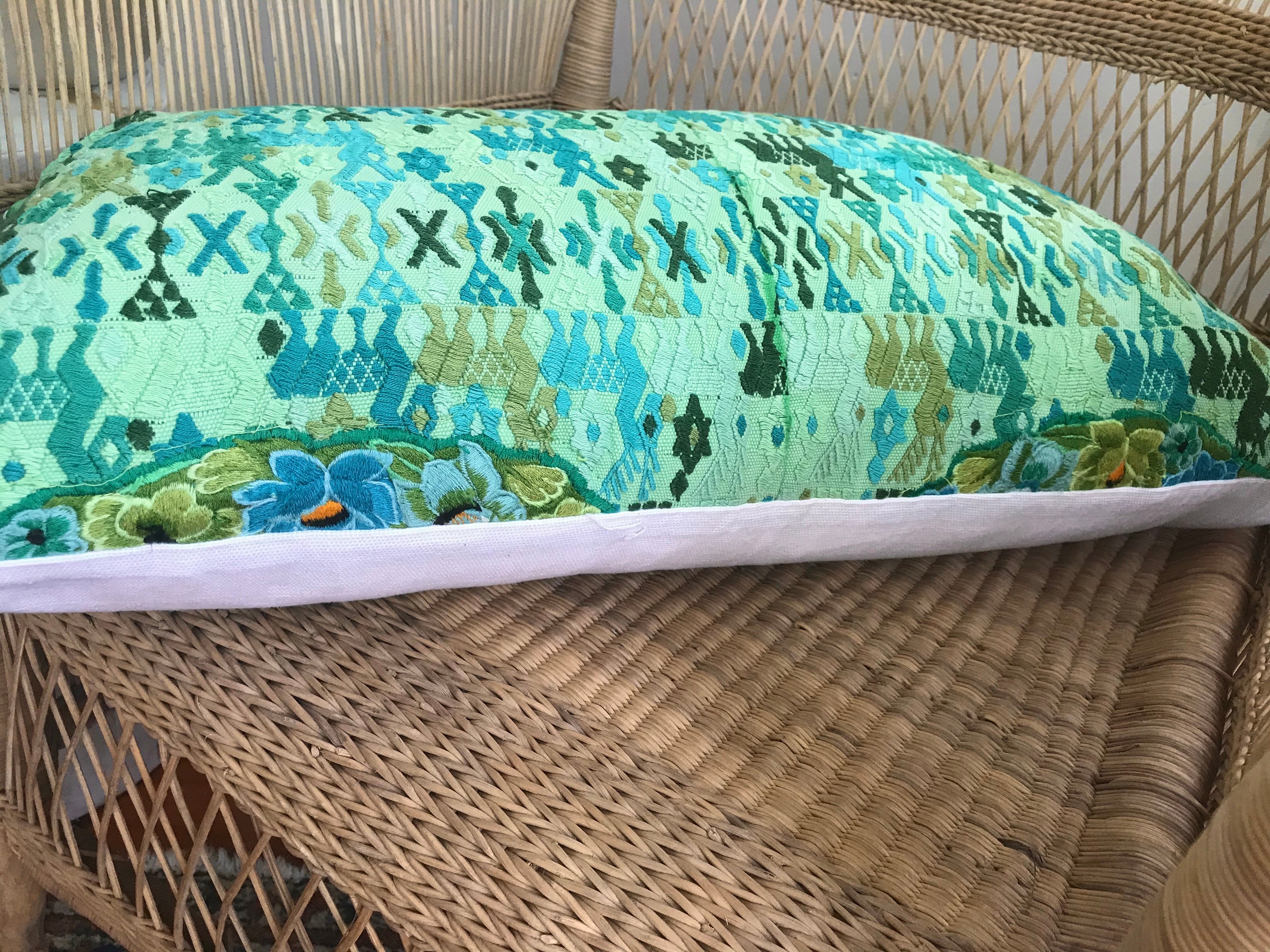 Guatemalan Huipil Pillow - Pistachio Green Coban V