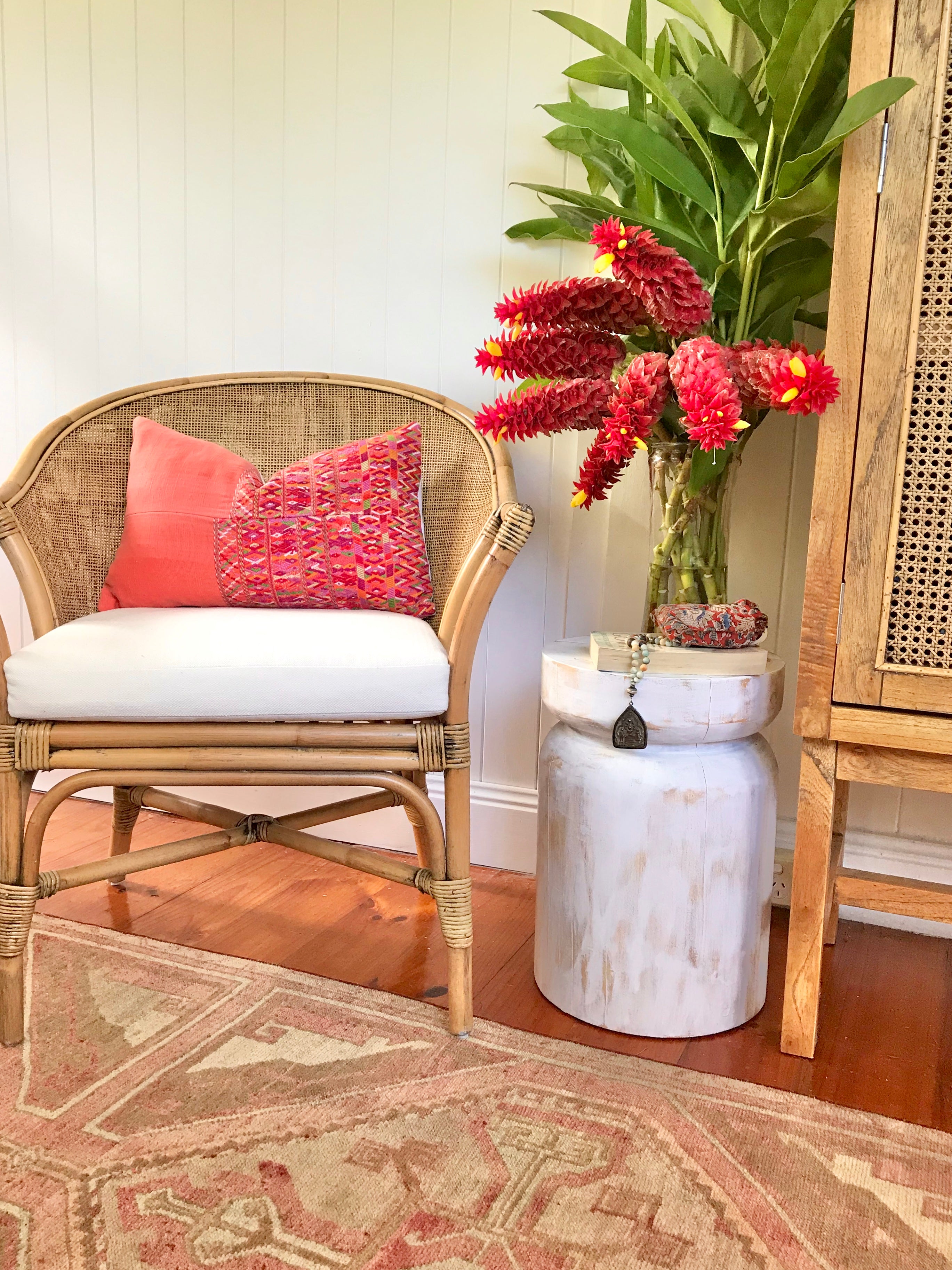 Guatemalan Huipil Pillow - Coral San Juan Cotzal I