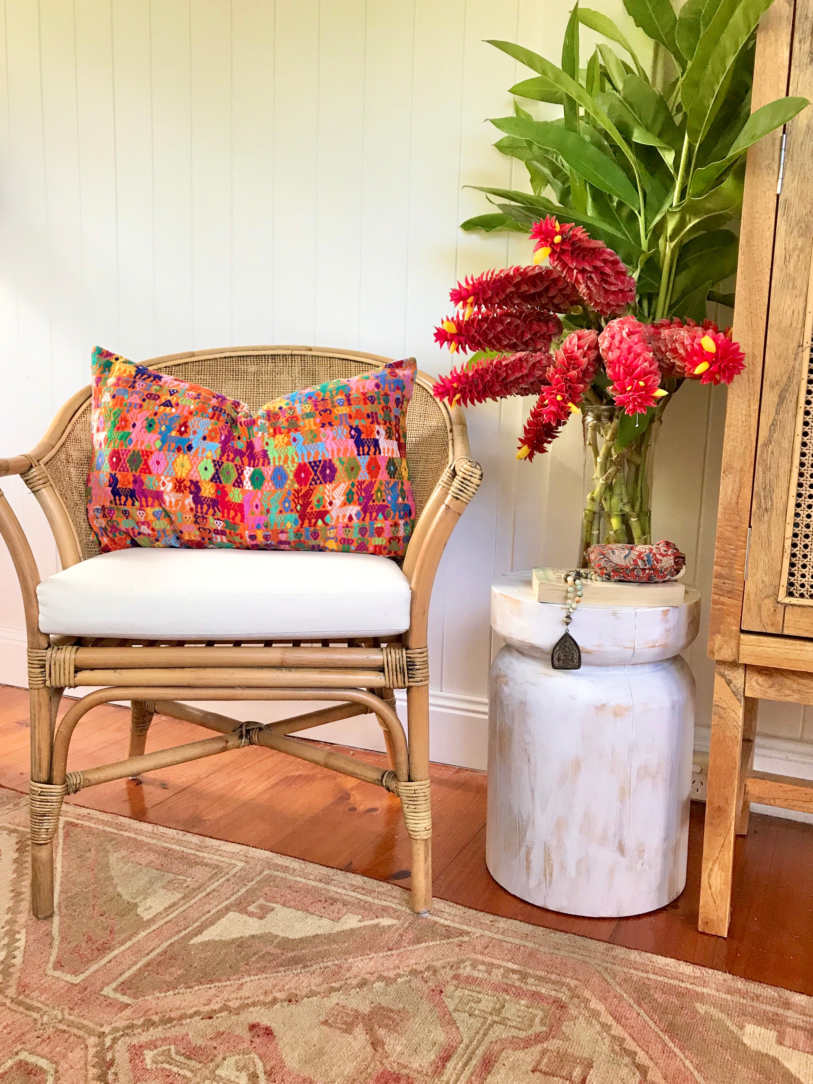 Guatemalan Huipil Pillow - Orange Coban II