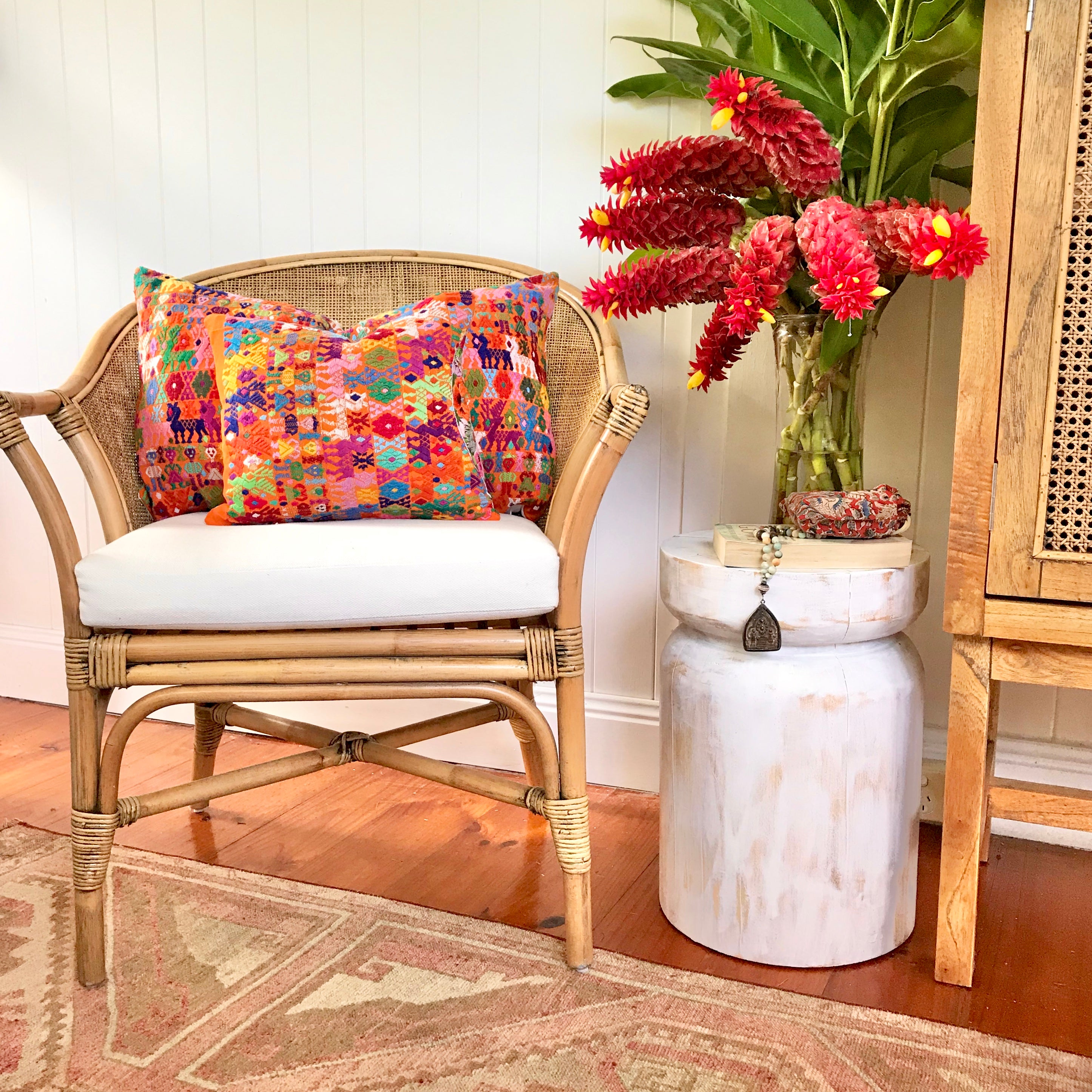 Guatemalan Huipil Pillow - Orange Coban II