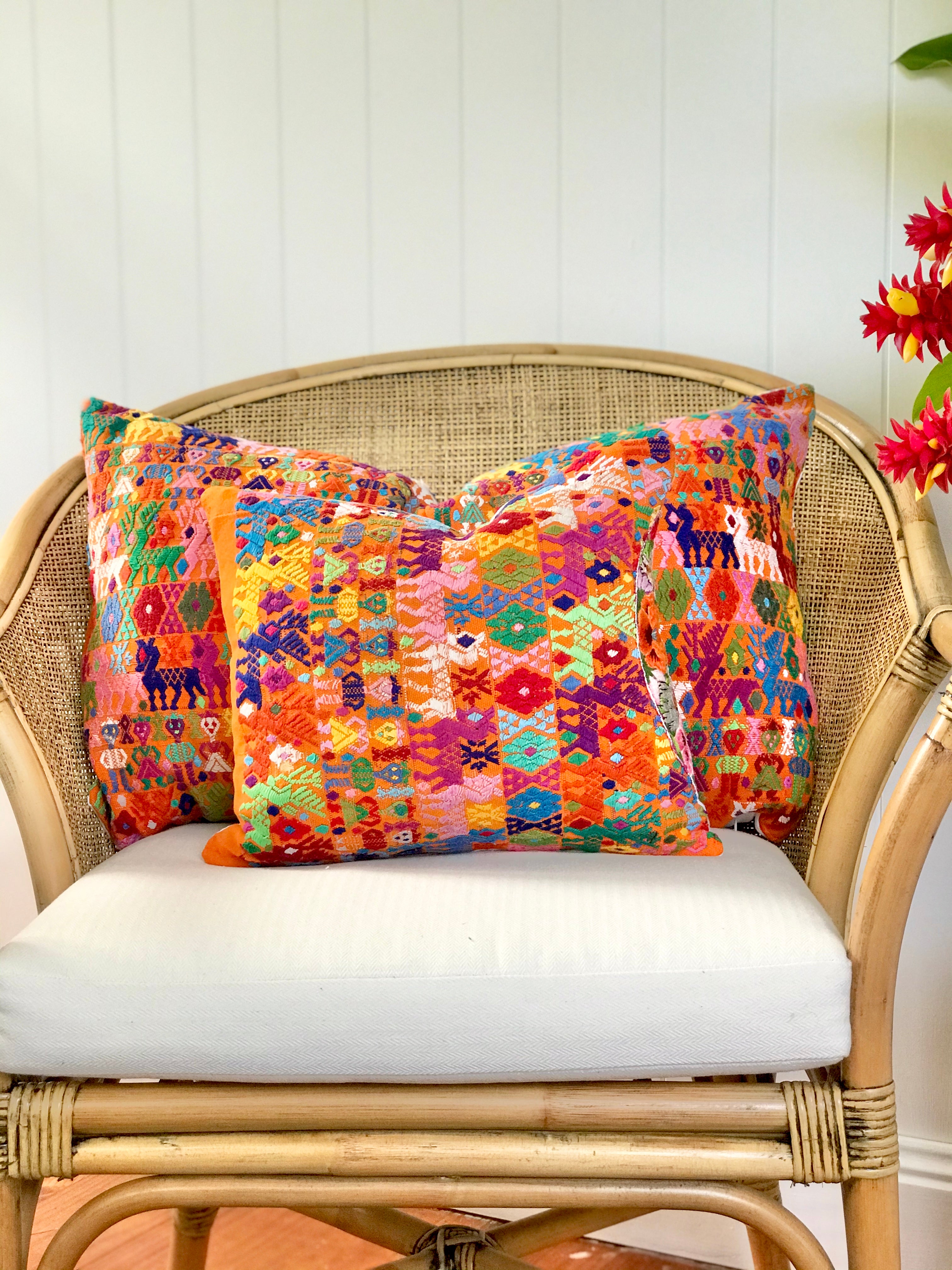 Guatemalan Huipil Pillow - Orange Coban II