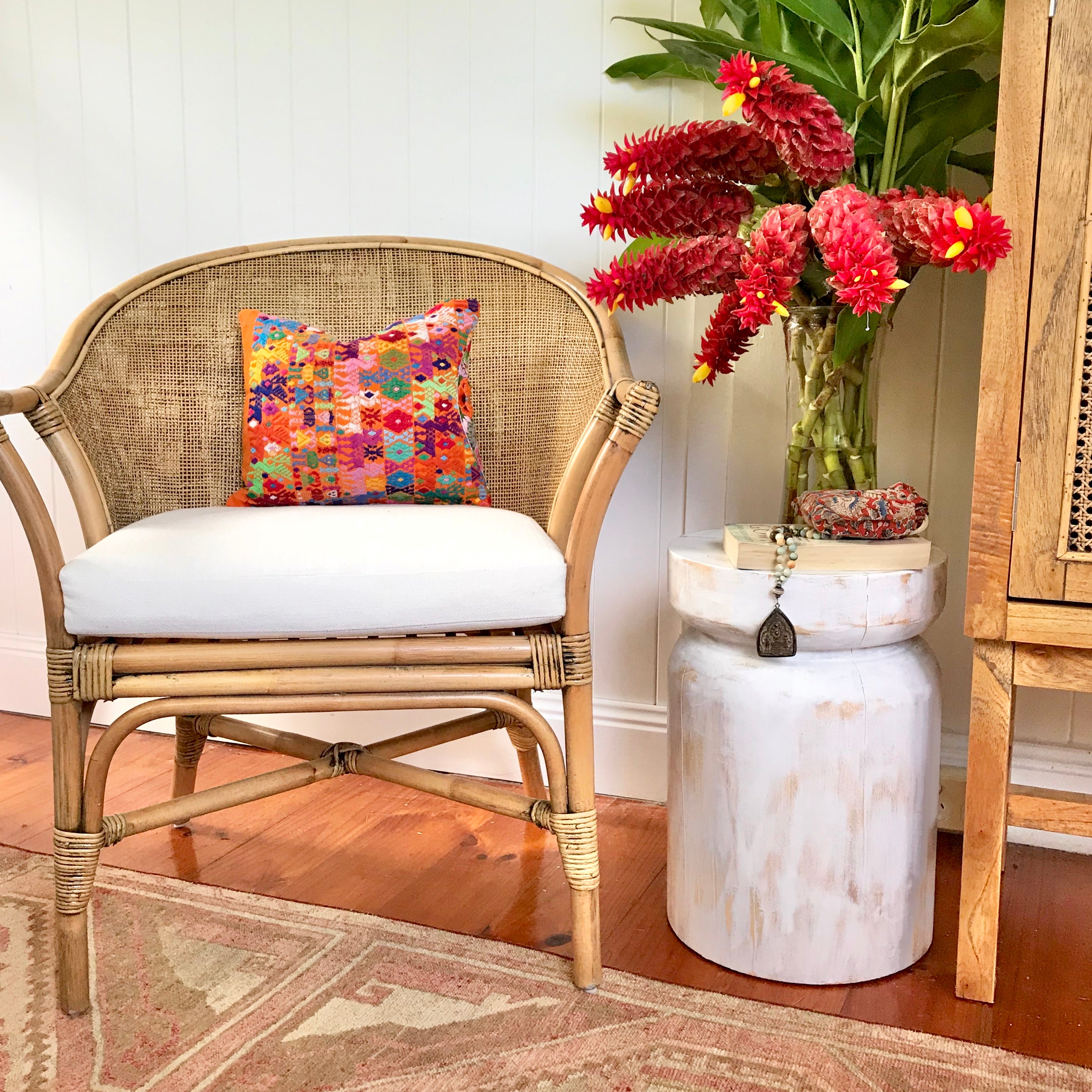 Guatemalan Huipil Pillow - Orange Coban I