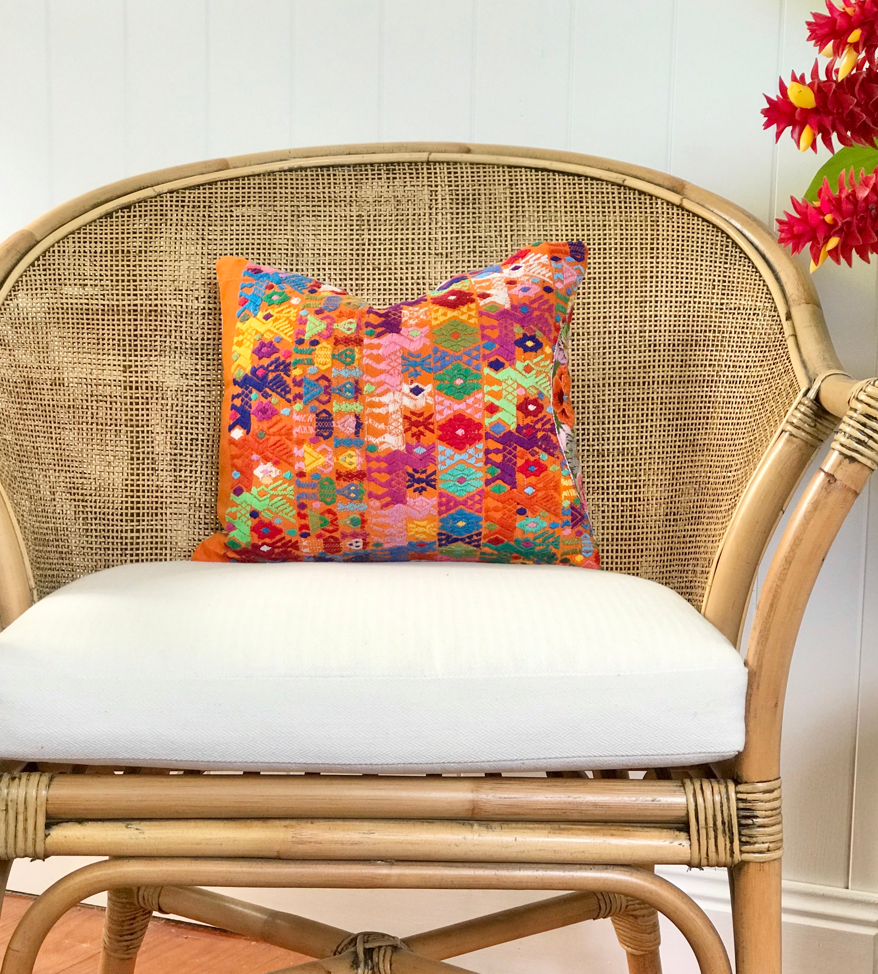 Guatemalan Huipil Pillow - Orange Coban I
