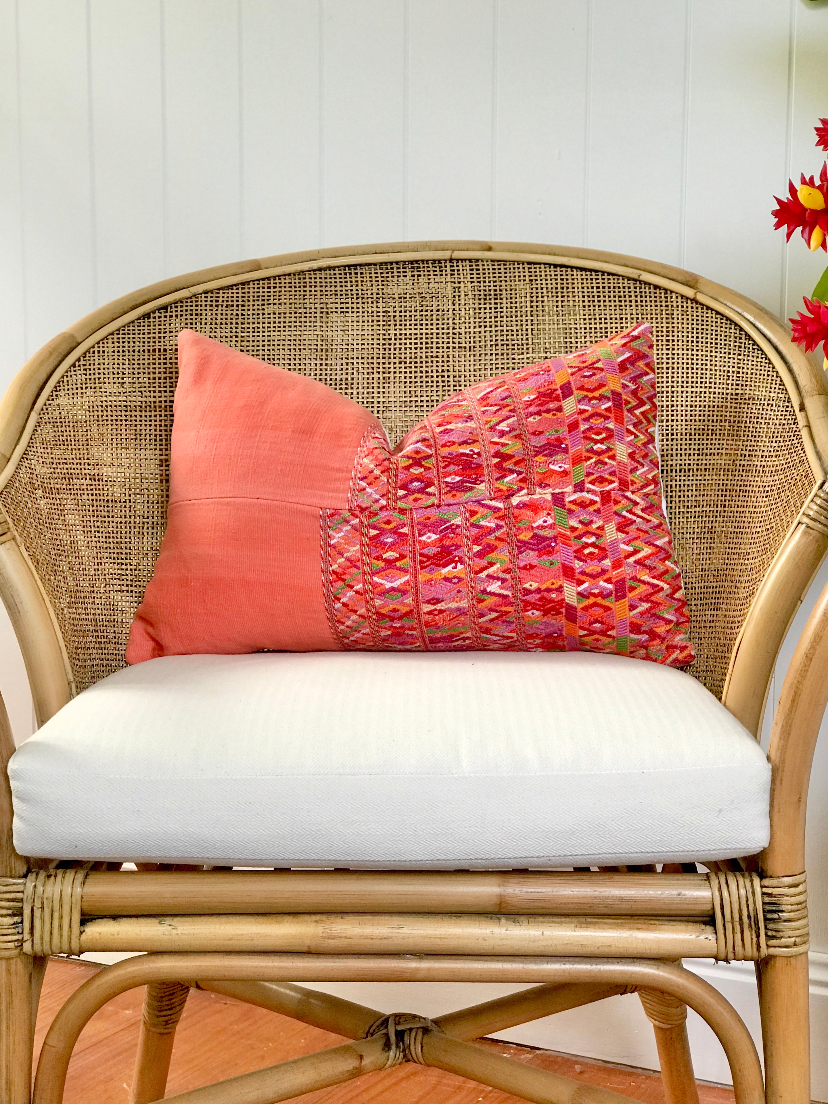 Guatemalan Huipil Pillow - Coral San Juan Cotzal I