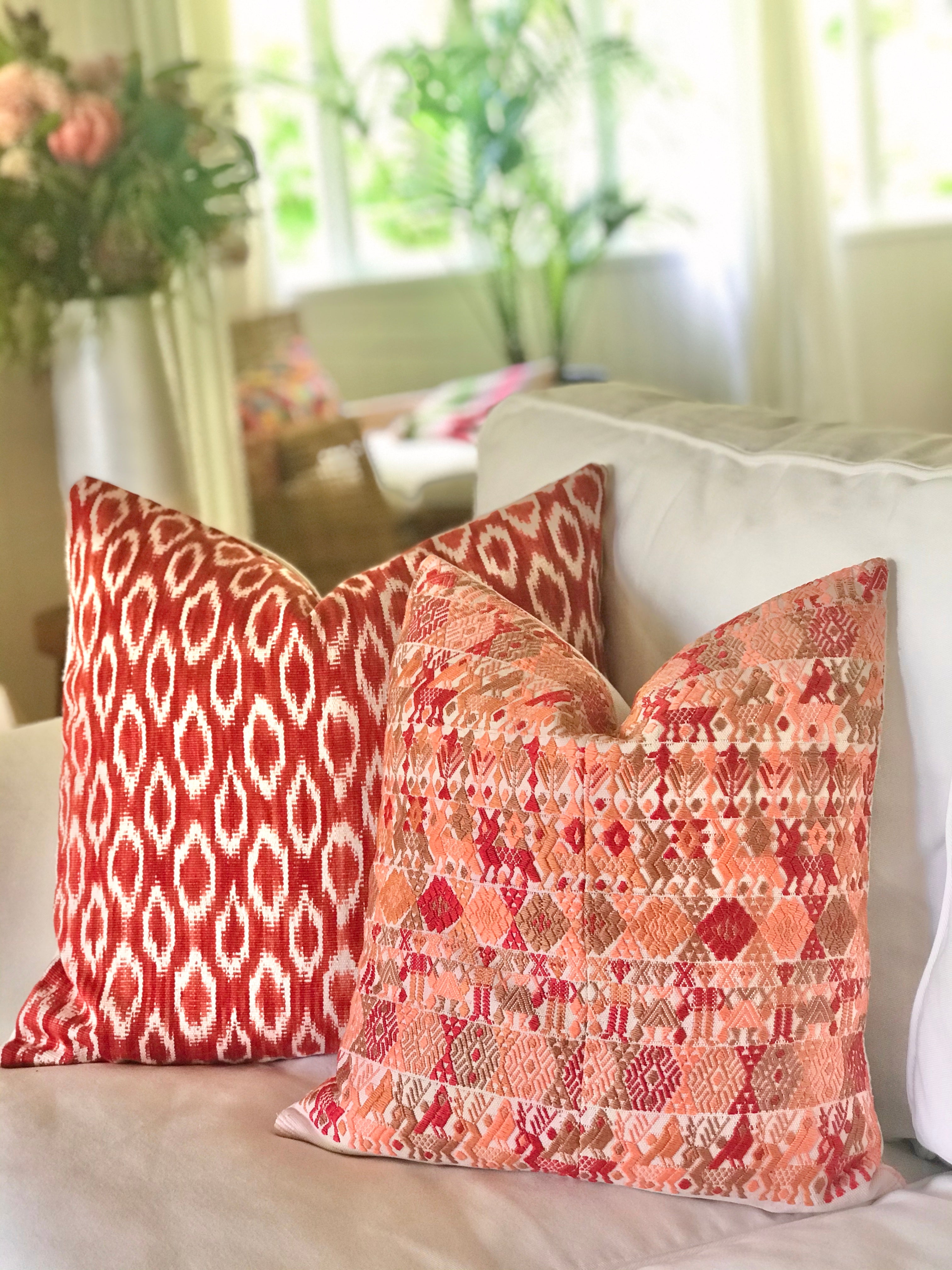 Guatemalan Pillow - Ochre Ikat Textile