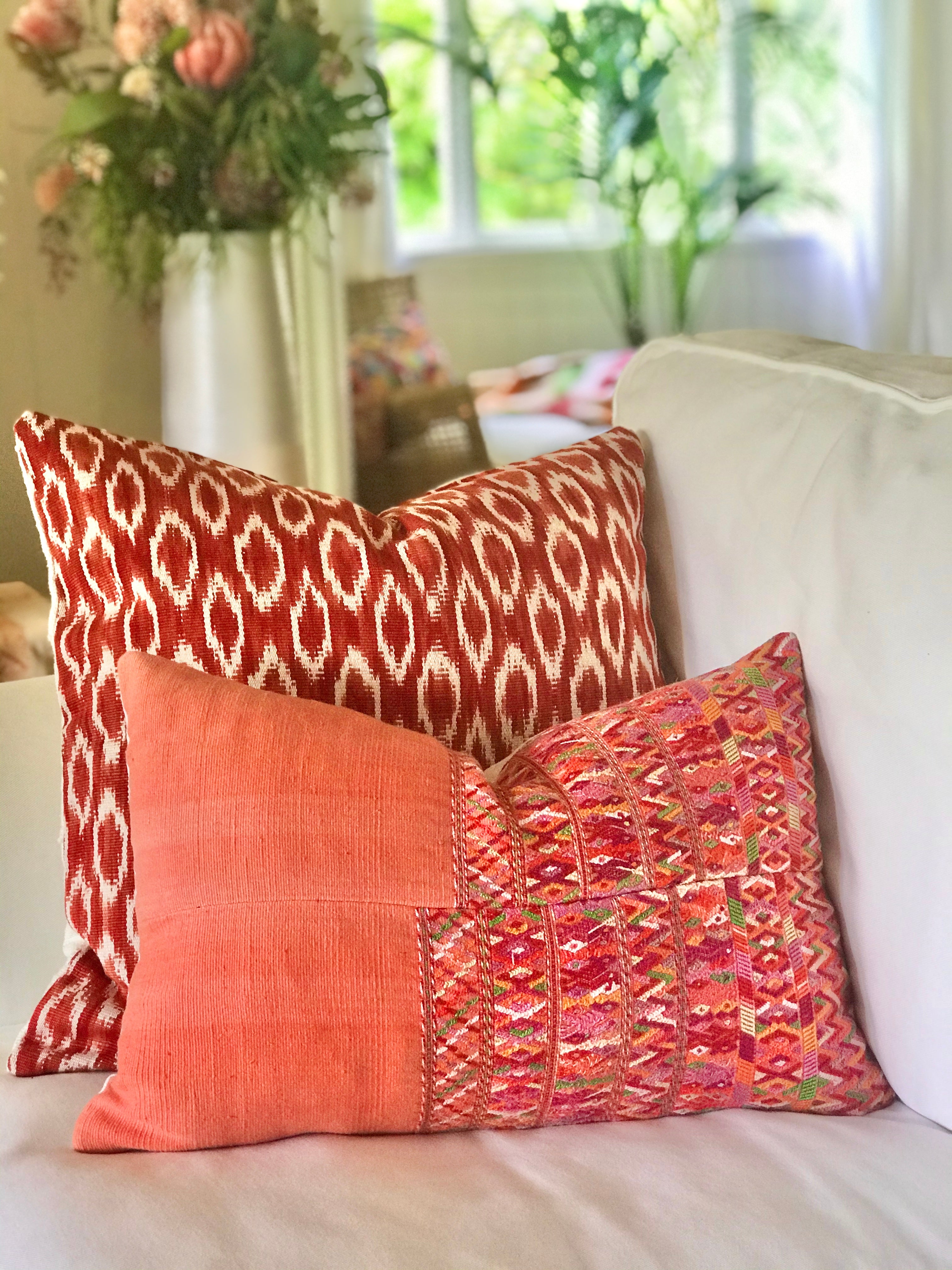Guatemalan Pillow - Ochre Ikat Textile
