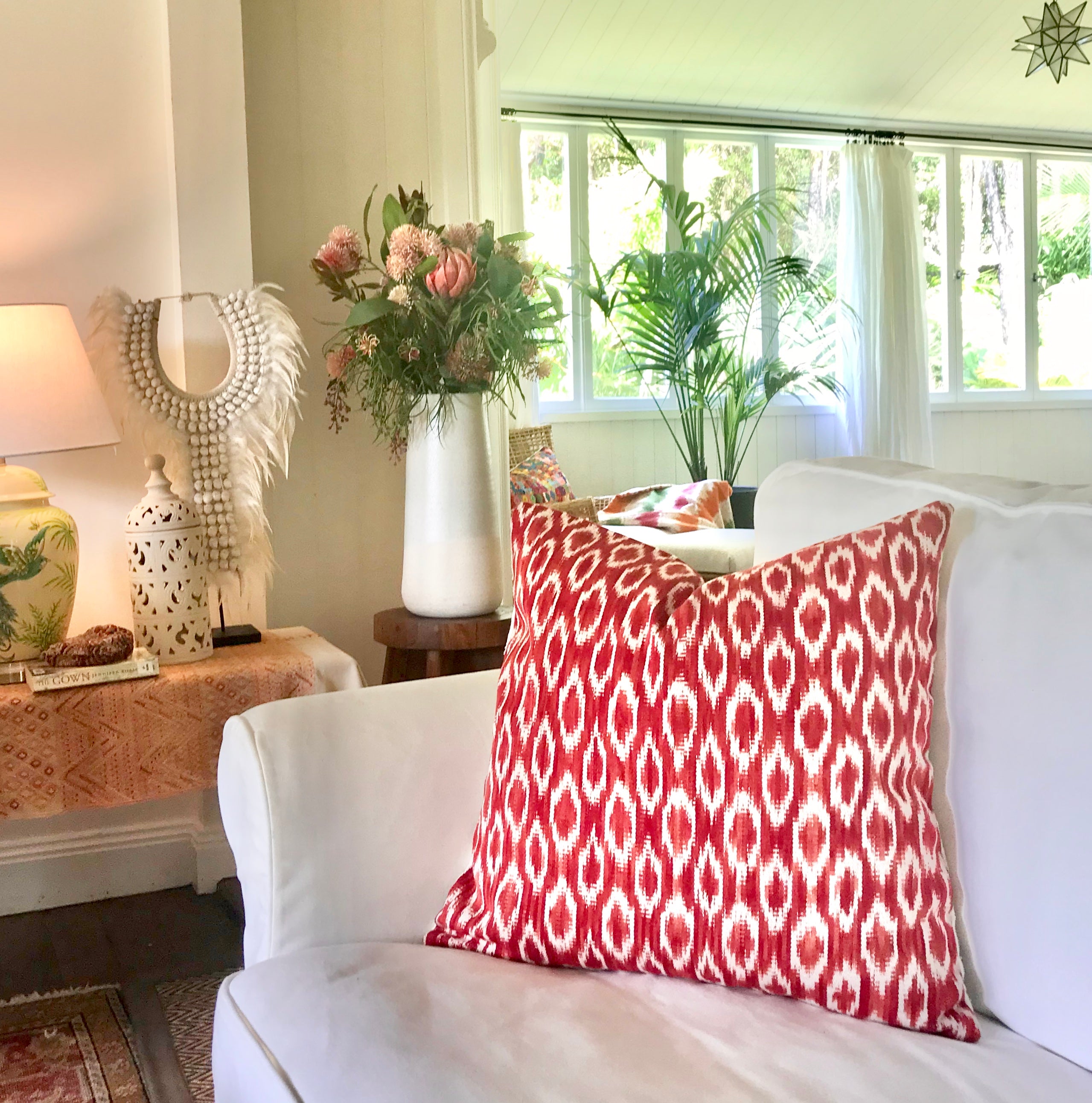 Guatemalan Pillow - Ochre Ikat Textile