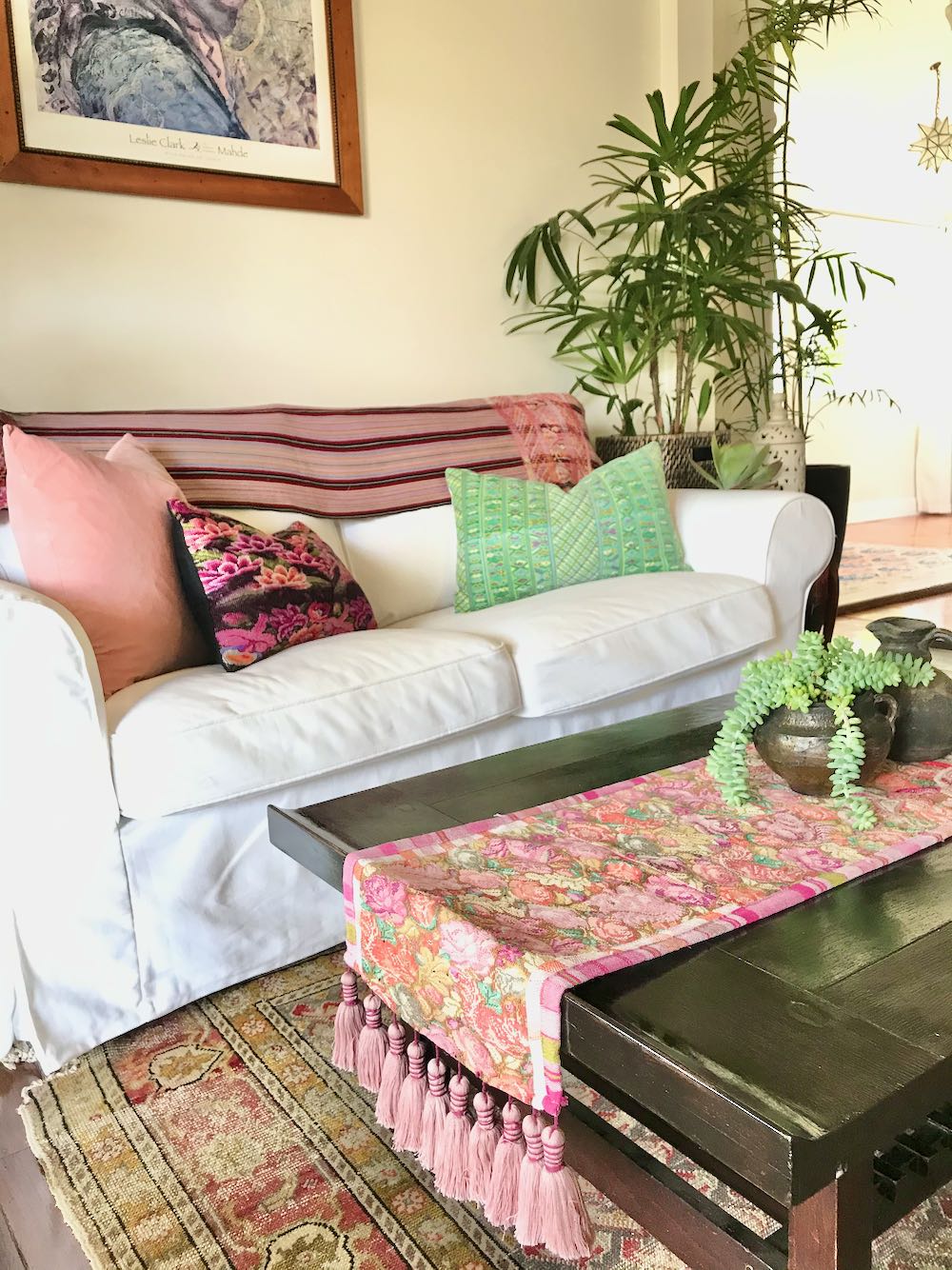 Guatemalan Huipil Pillow, Vintage, hand woven coral and fuchsia floral lumbar cushion from Chichicastenango