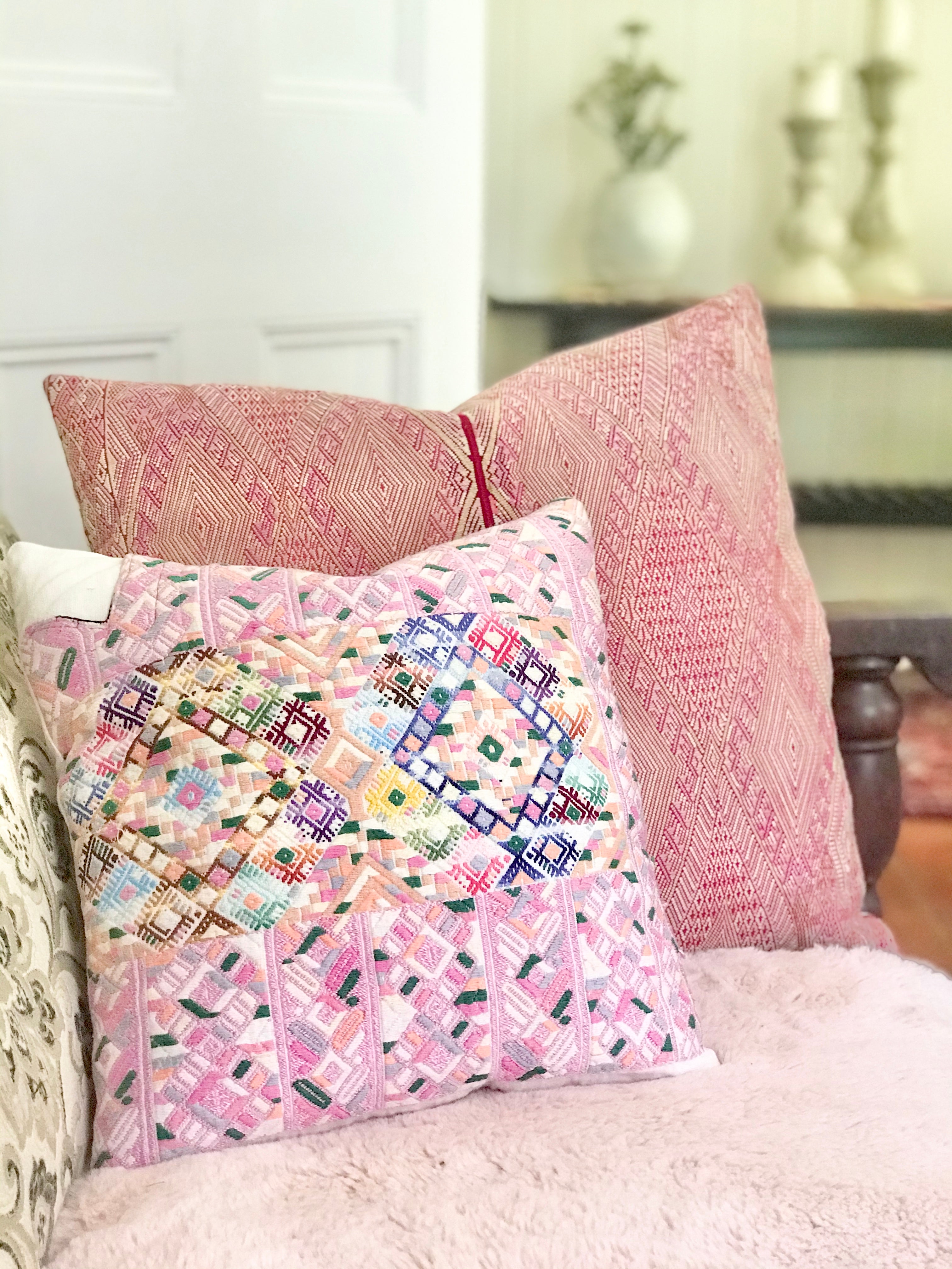 Huipil Pillow - Pink Nahuala III