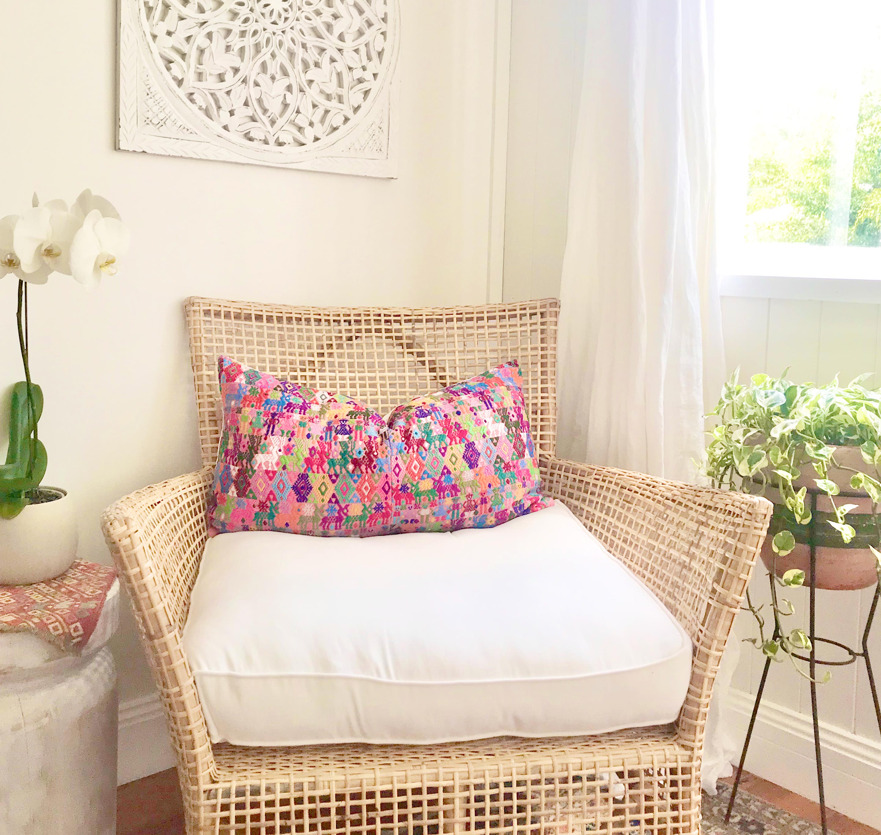 Guatemalan Huipil Pillow - Pink Coban XV