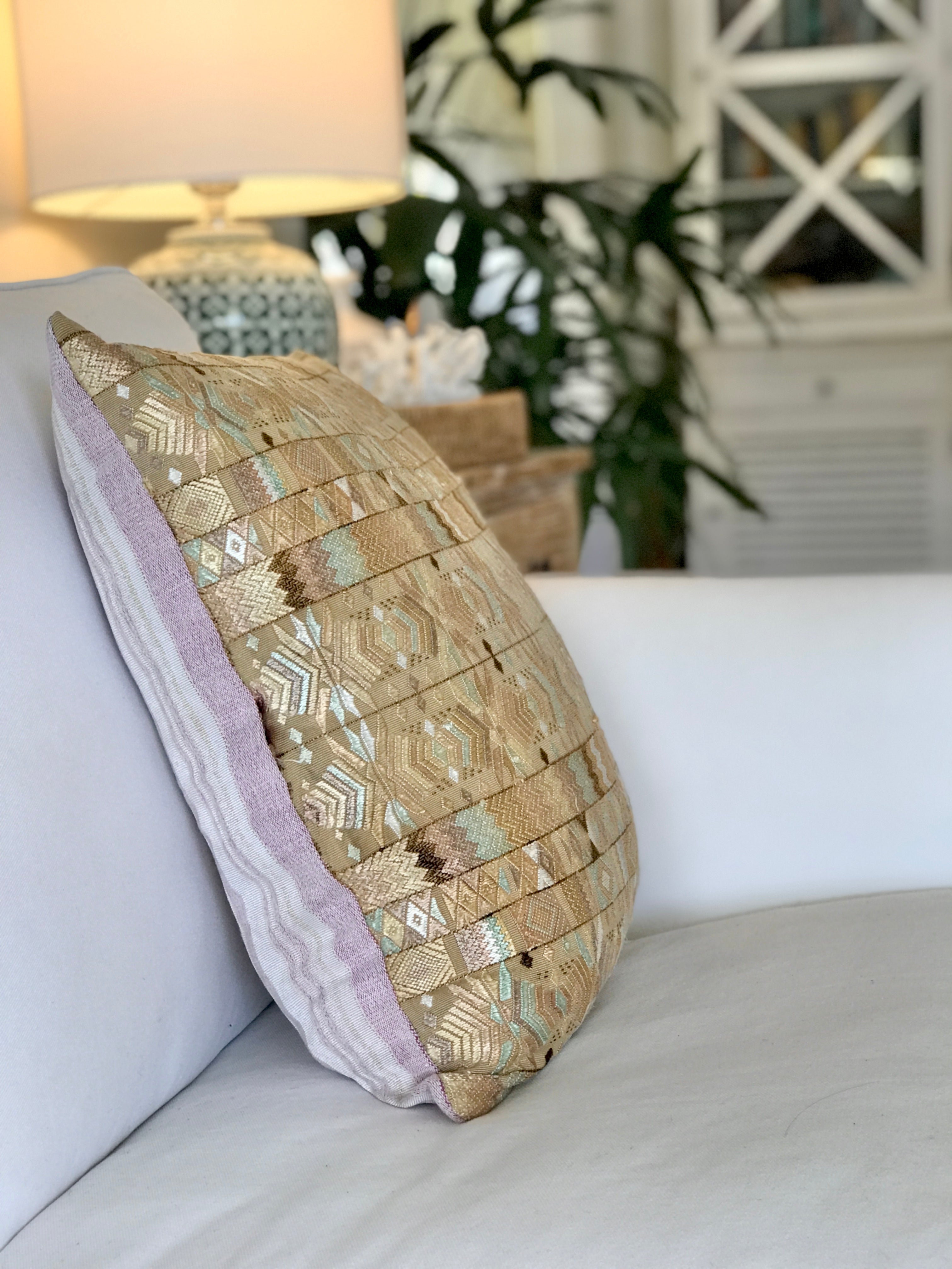 Vintage textile pillows made from a Guatemalan huipil and corte.