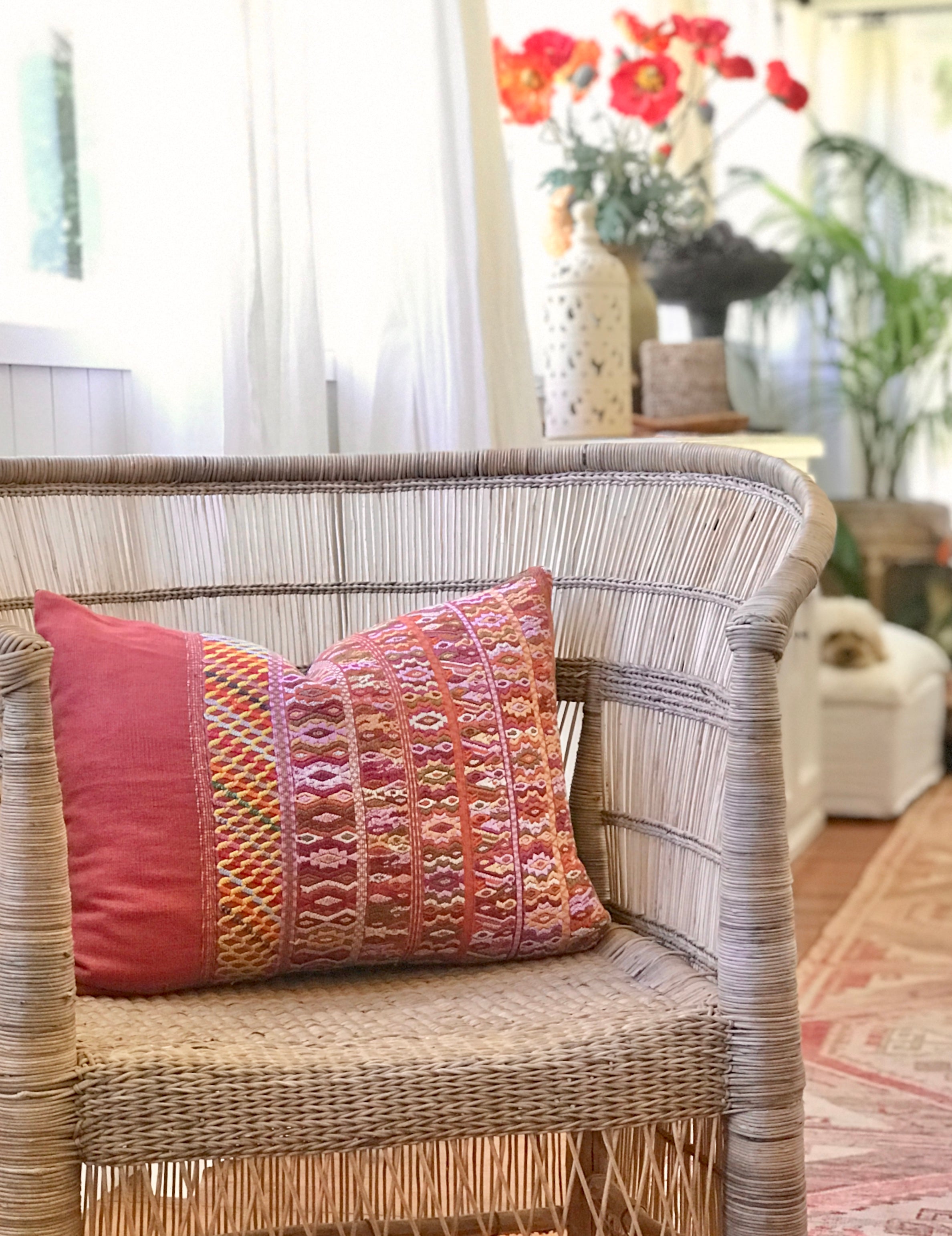 Vintage textile pillows made from a Guatemalan huipil and corte.
