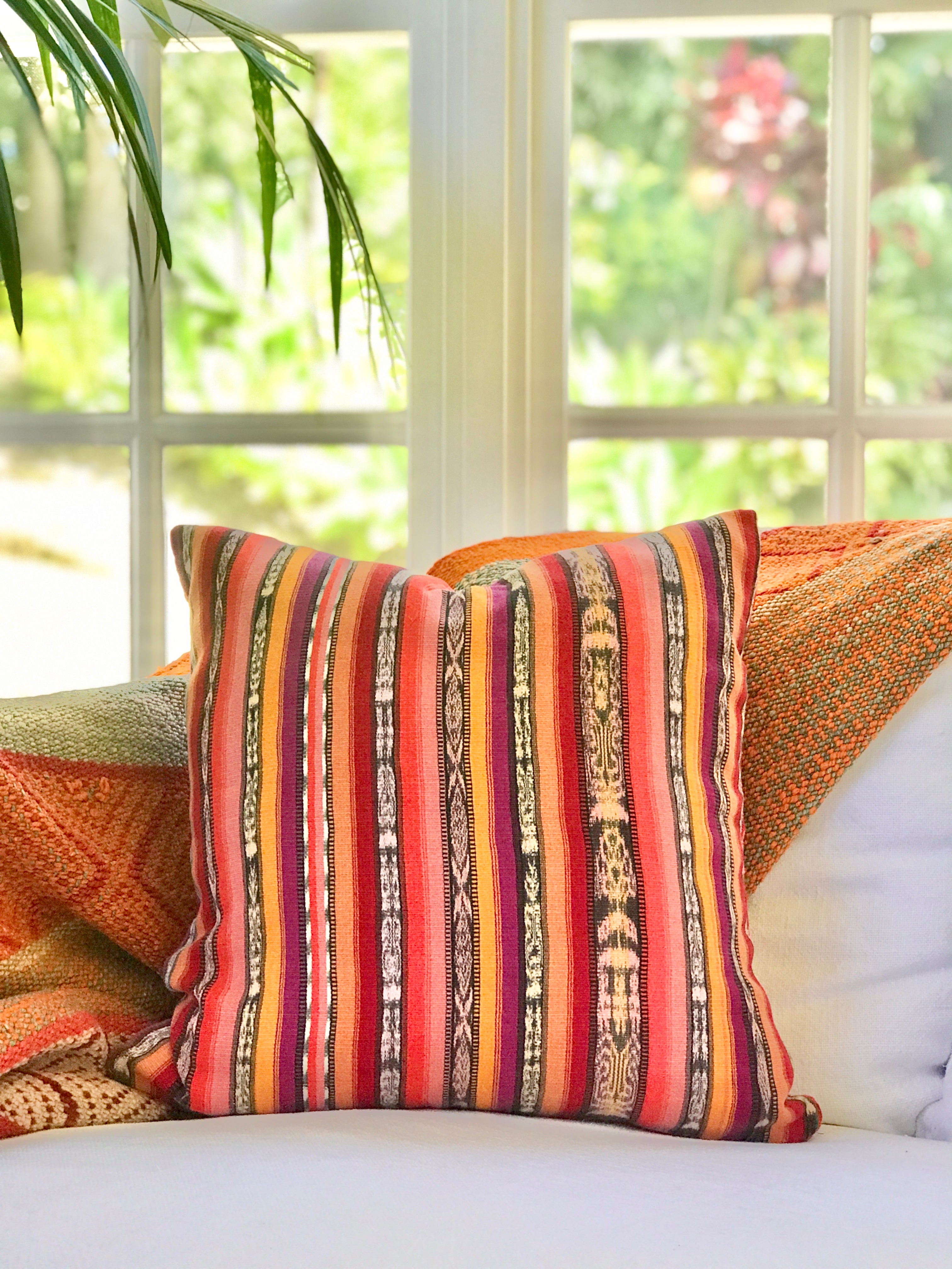 Guatemalan Huipil Pillows - Orange Coban XII