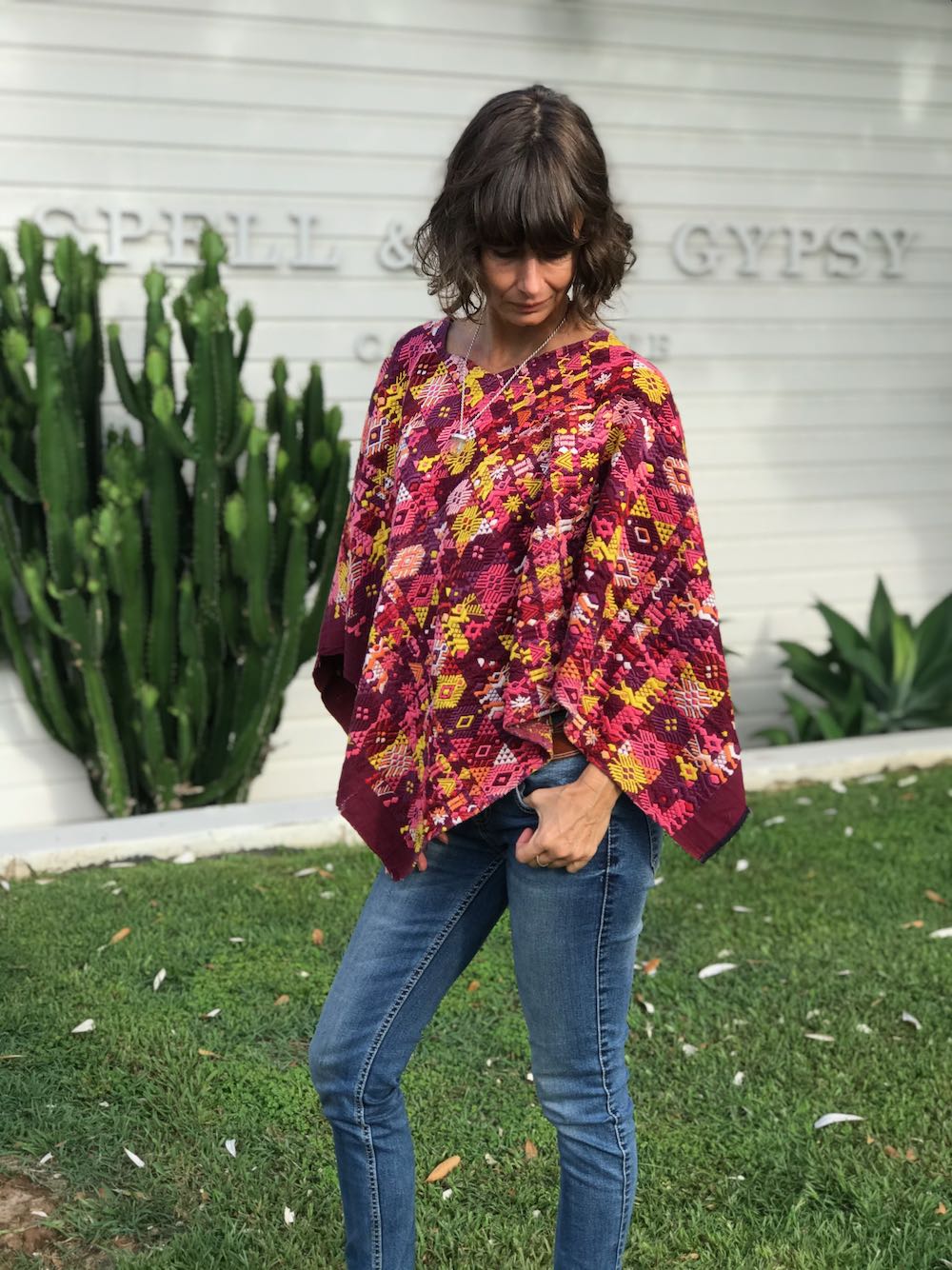 Guatemalan Huipil - burgundy, pink and yellow Coban huipil