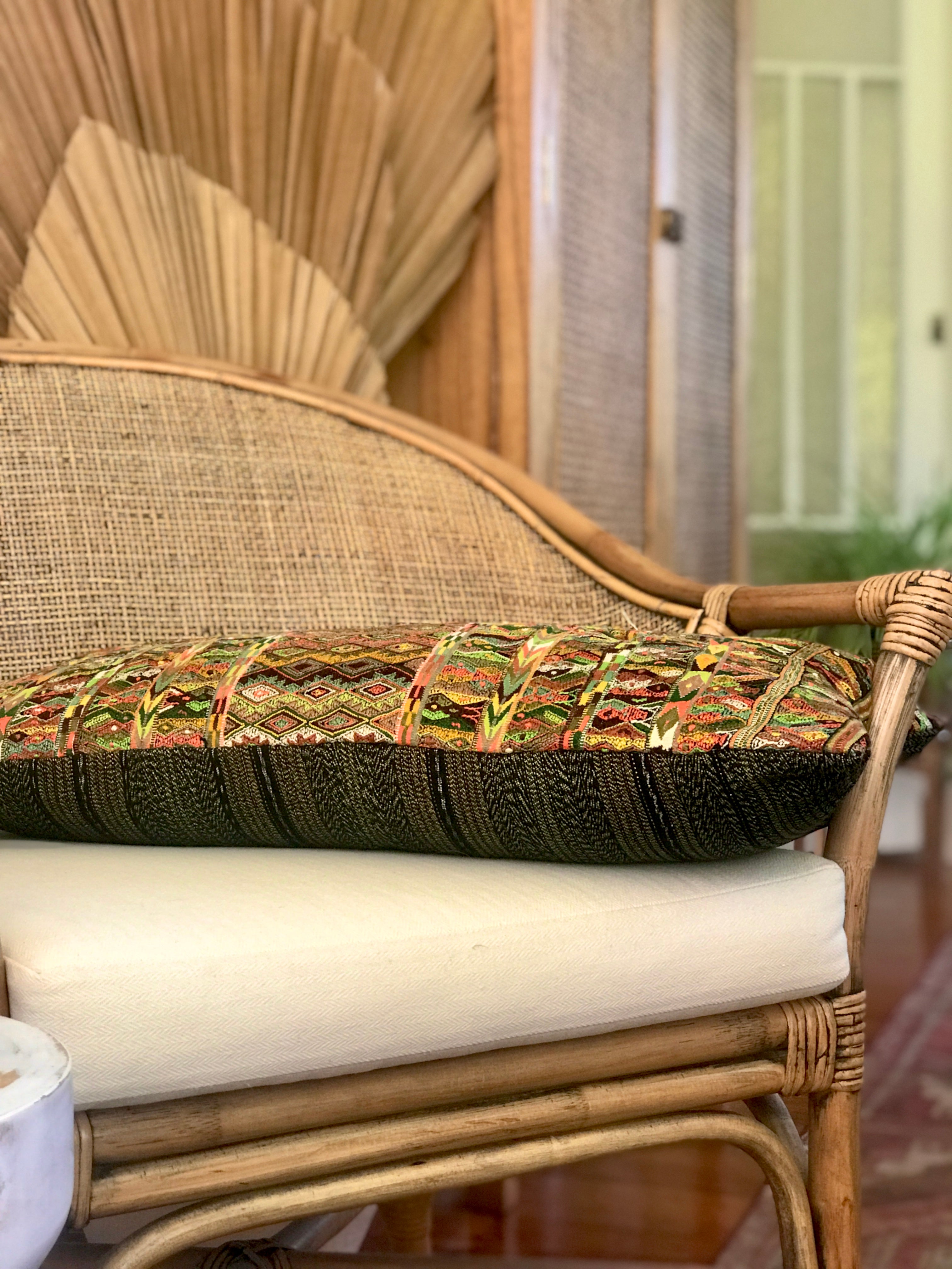Vintage textile pillows made from a Guatemalan huipil and corte.