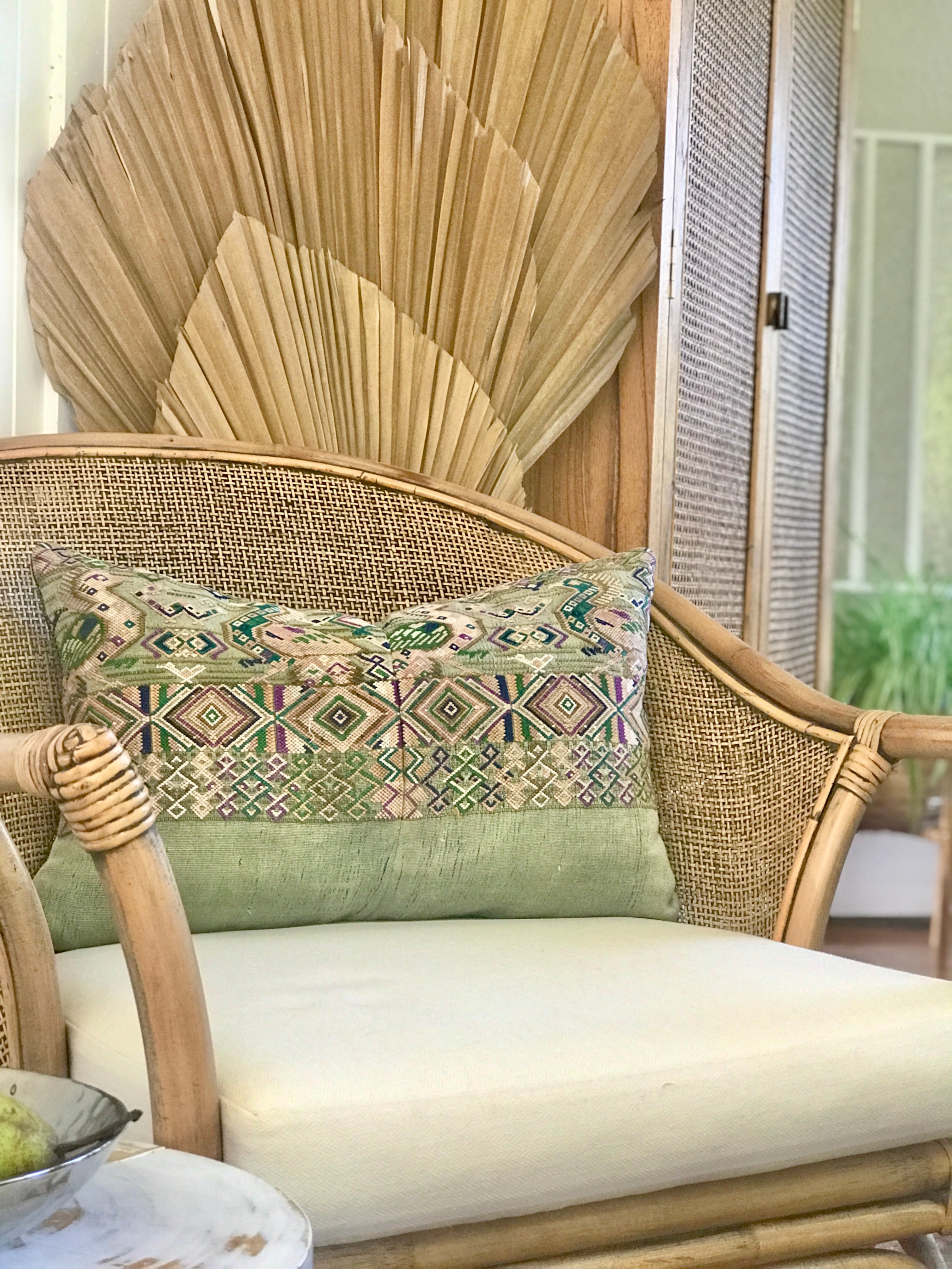 Vintage textile pillows made from a Guatemalan huipil and corte.