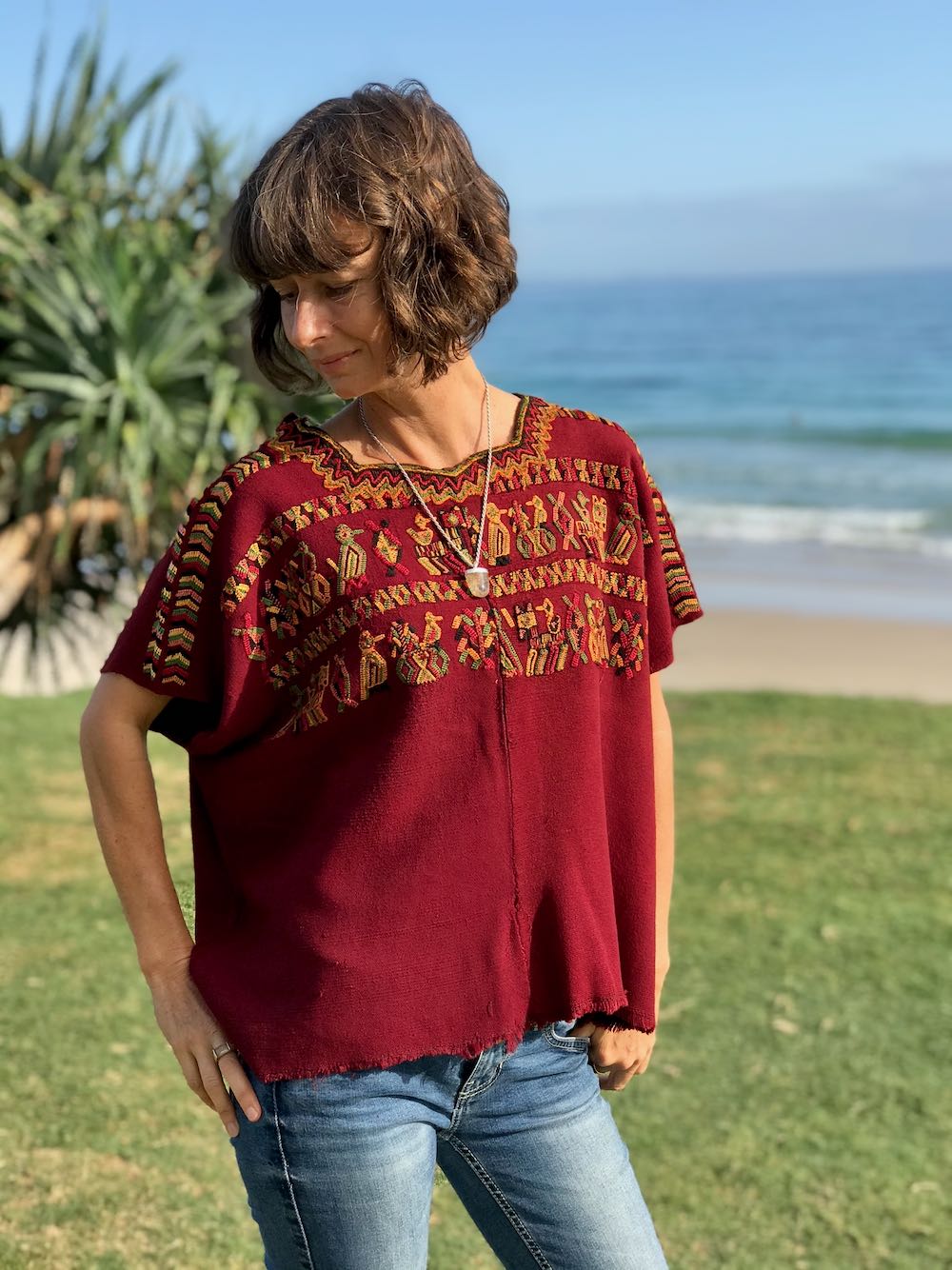 Guatemalan Huipil - burgundy Nebaj huipil