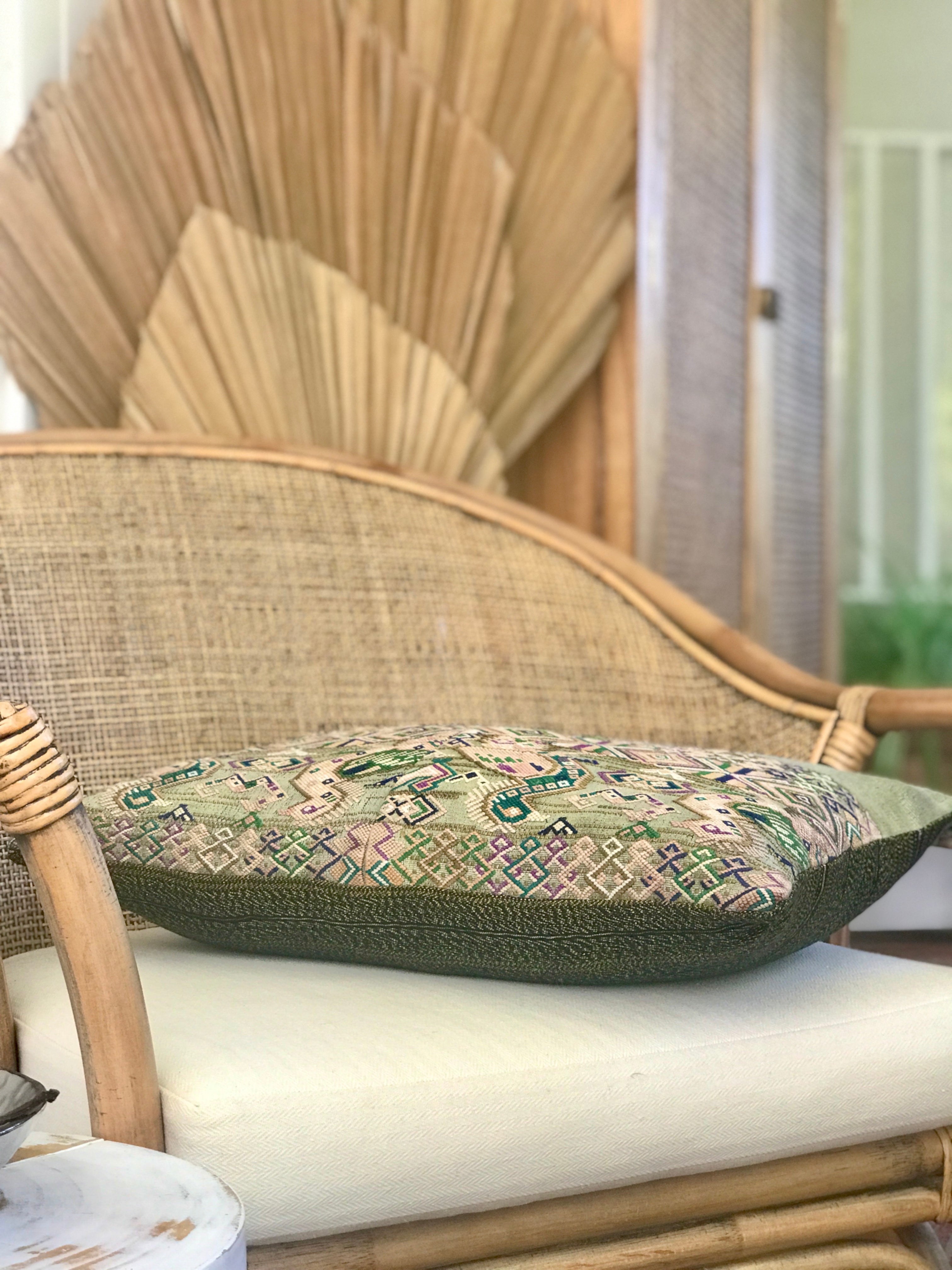 Vintage textile pillows made from a Guatemalan huipil and corte.
