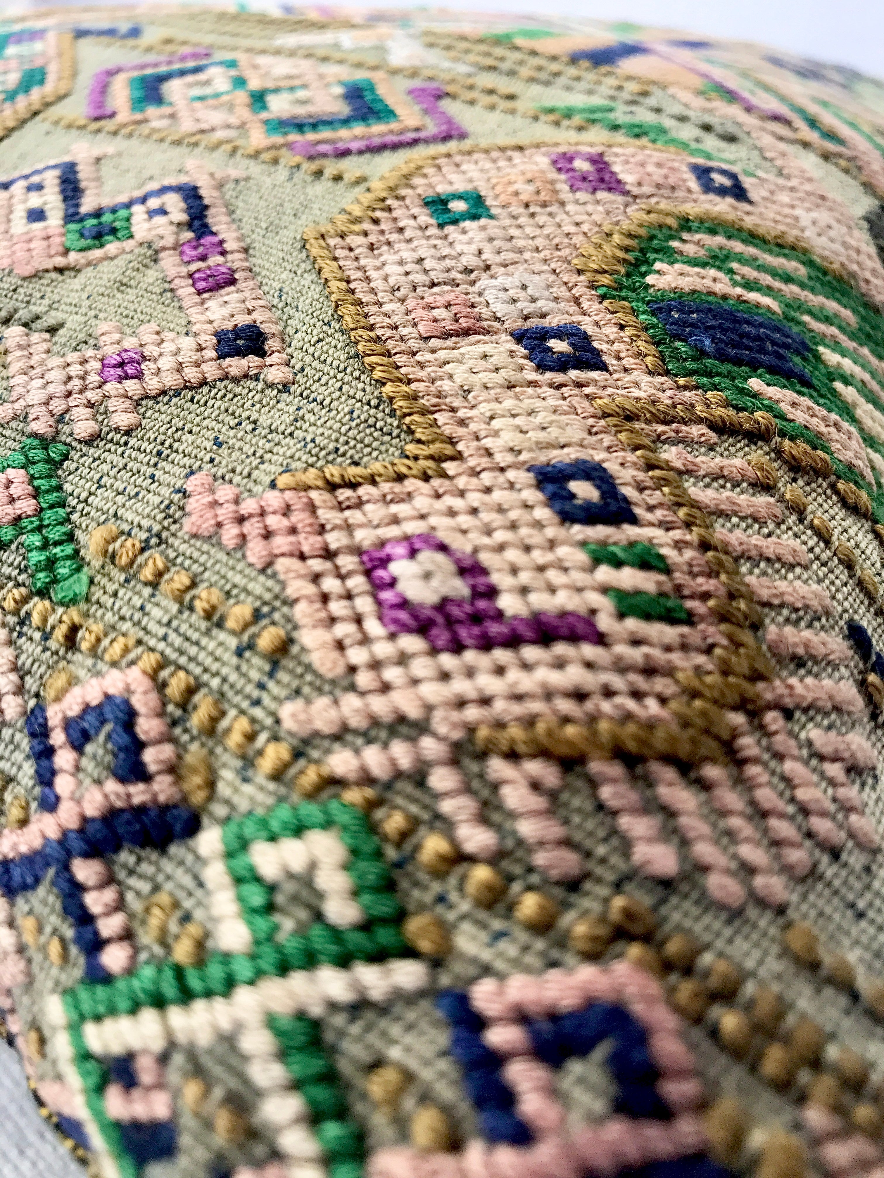 Vintage textile pillows made from a Guatemalan huipil and corte.