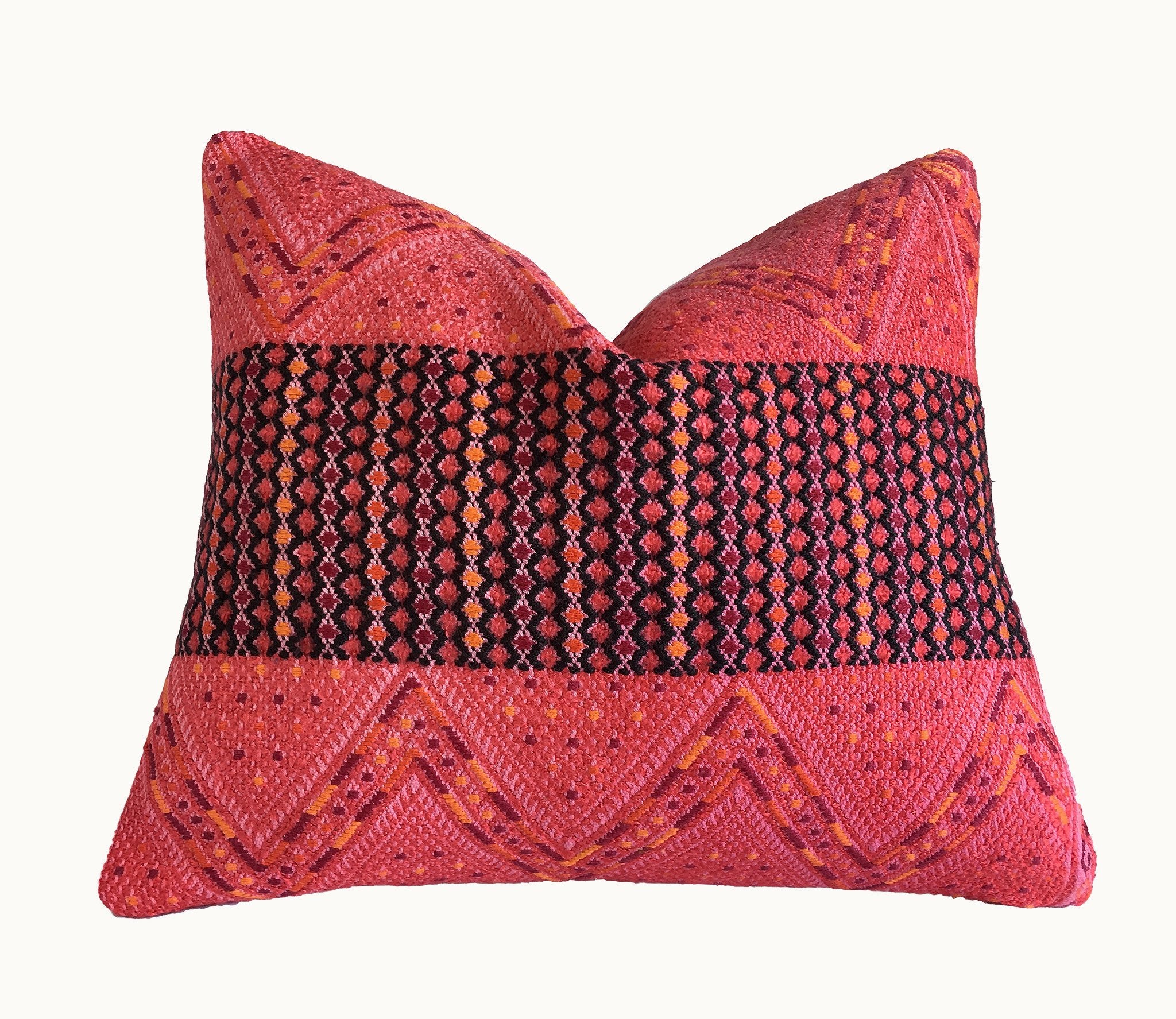 Guatemalan Huipil Pillow, vintage, hand woven, bright pink throw cushion from Nahuala