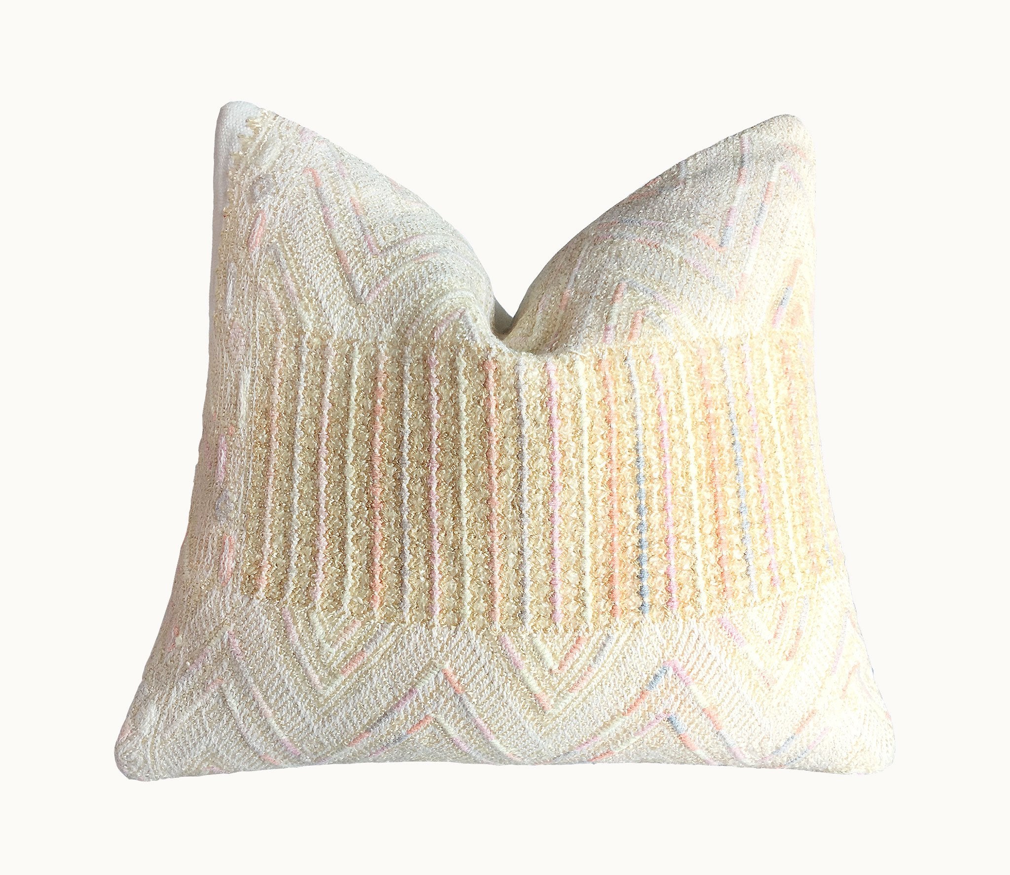 Guatemalan Huipil Pillow, vintage, hand woven pale yellow lumbar cushion from Nahuala