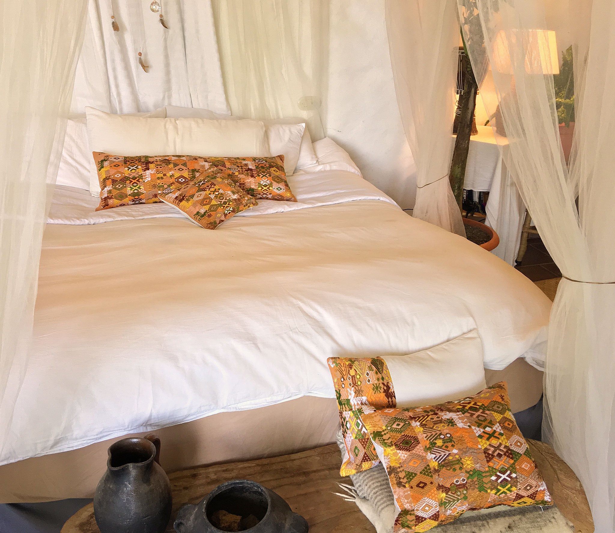 Guatemalan Huipil Pillow, brown and white lumbar cushion from Coban