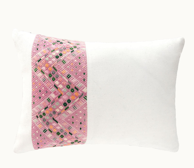 Guatemalan Huipil Pillow, pink and white throw cushion from Nahuala