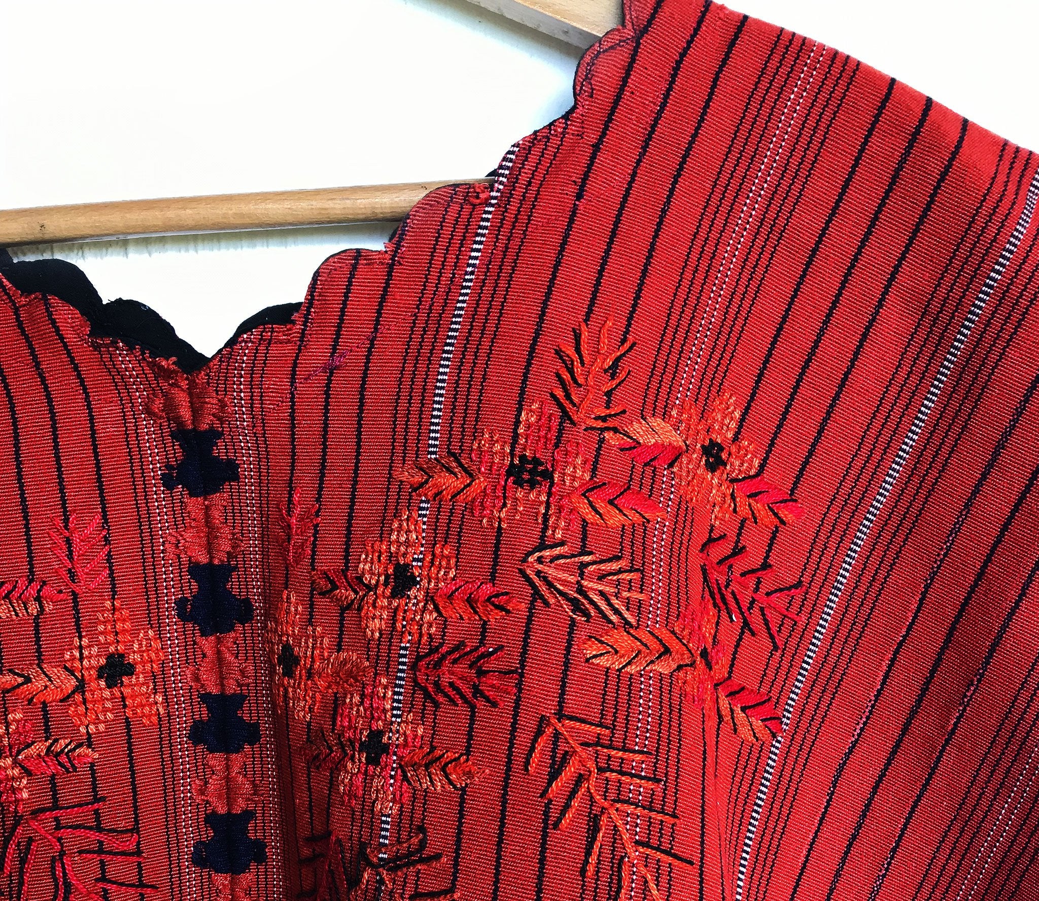 Guatemalan Huipil - orange striped Santa Catarina huipil