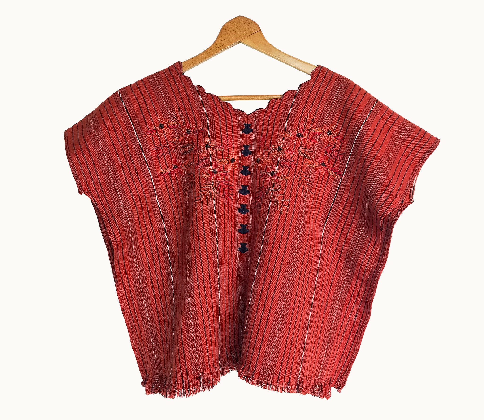 Guatemalan Huipil - orange striped Santa Catarina huipil