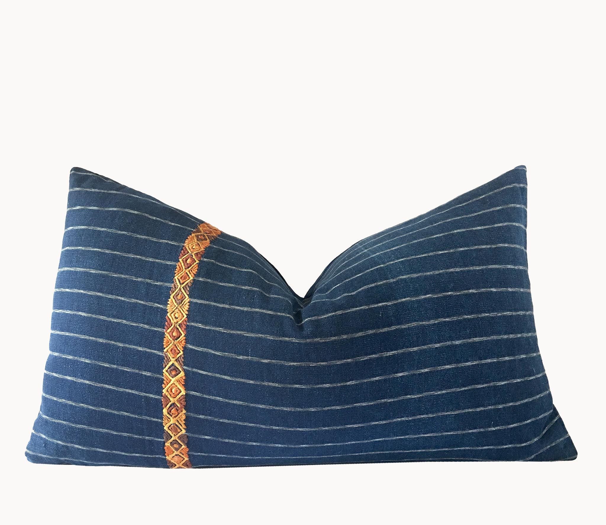 Guatemalan Corte Pillow, vintage, hand woven pink and coral striped ikat throw cushion with tassels