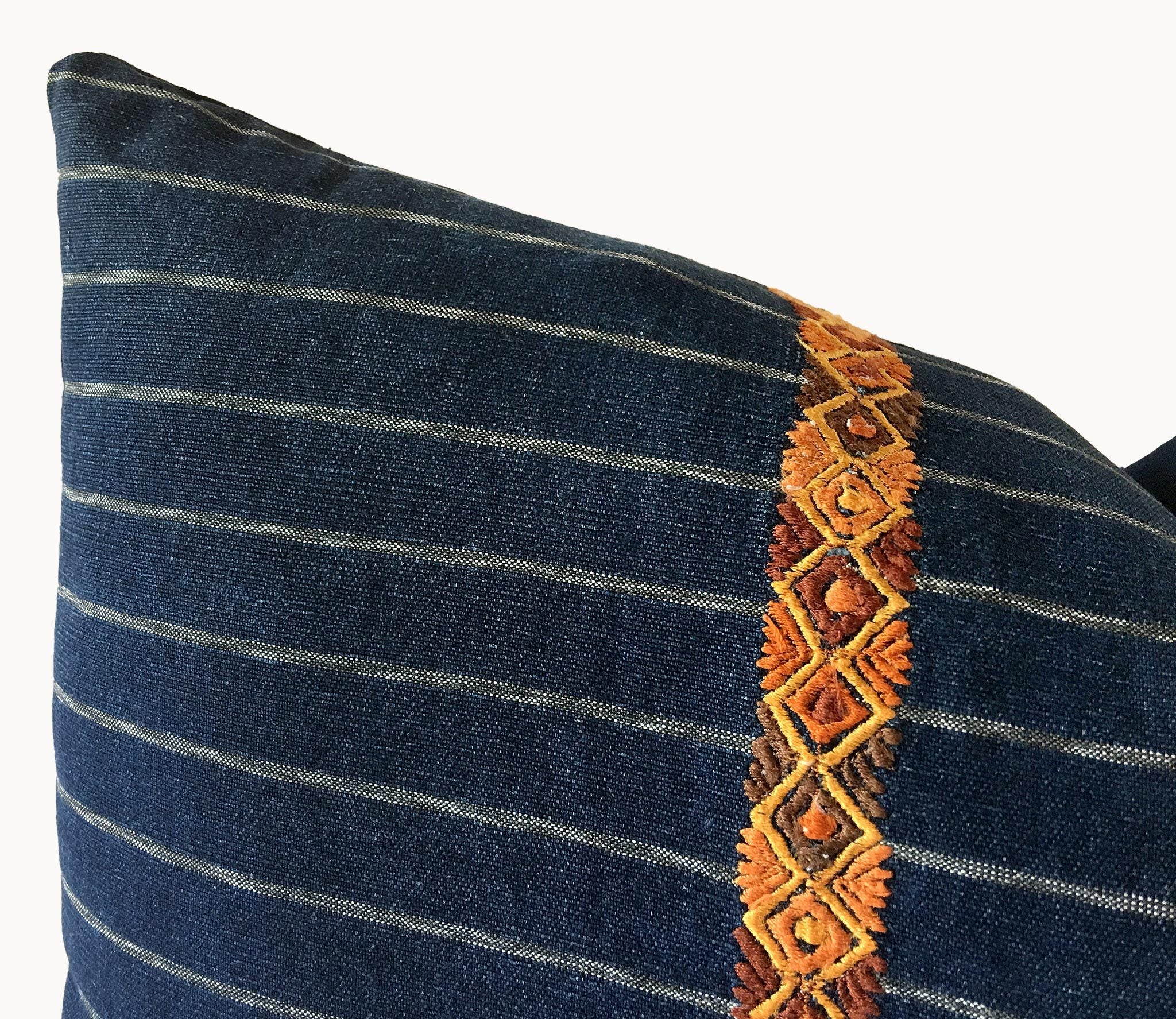 Guatemalan Corte Pillow, vintage, hand woven pink and coral striped ikat throw cushion with tassels
