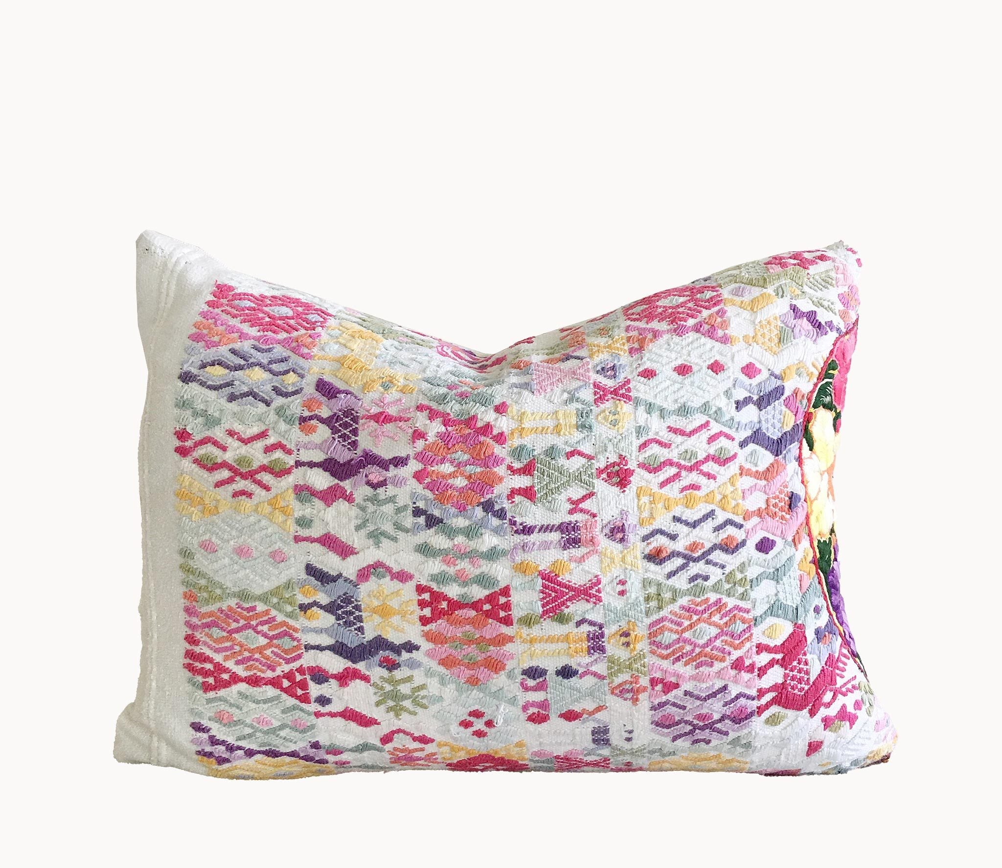 Guatemalan Huipil Pillow, vintage, hand woven colourful pastel lumbar cushion from Coban